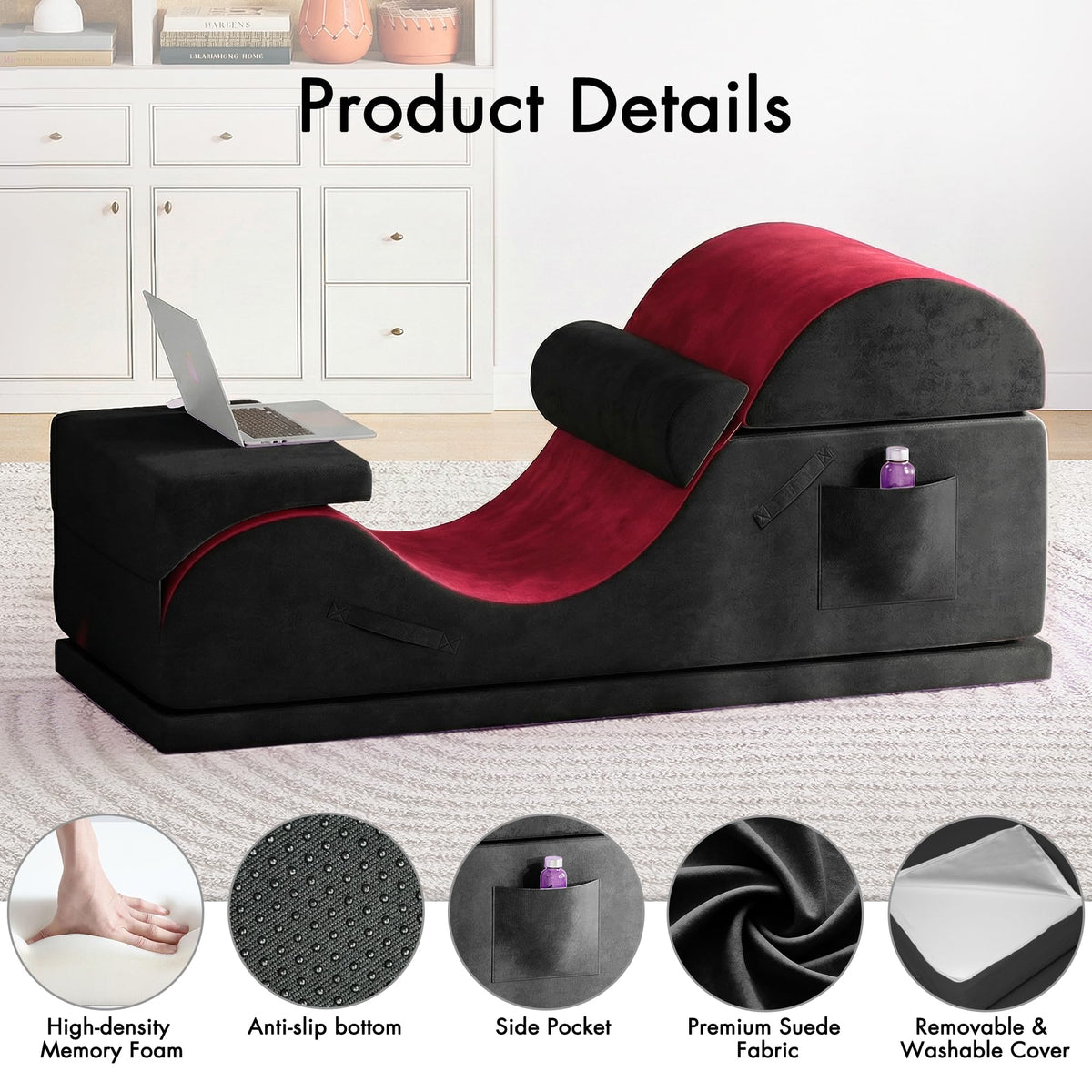 Convertible Yoga Chair for Adults, Ergonomic Foam Lounge with Lumbar Pillow