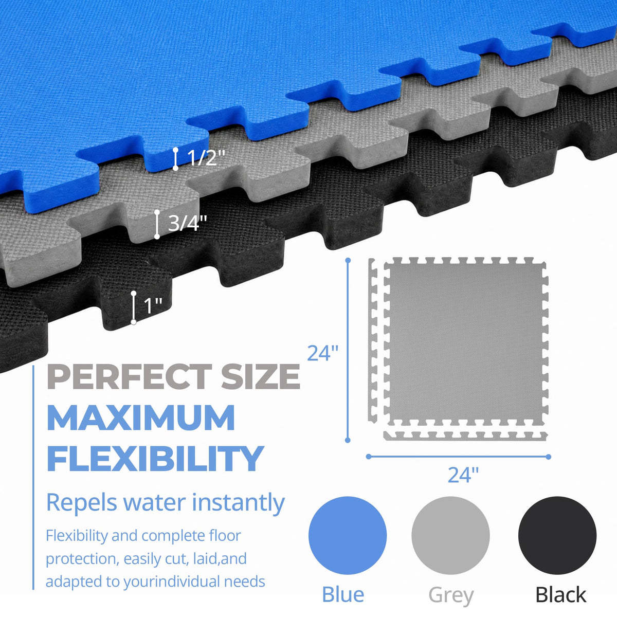 HulkFit Puzzle Exercise Mat, 1/2 Inch EVA Interlocking Foam Gym Flooring for Home Gym, Garage, Apartments, Shock-Absorbing Floor Tiles Workout Mat for Workout Equipment, MMA, Gymnastics, 36 Tiles