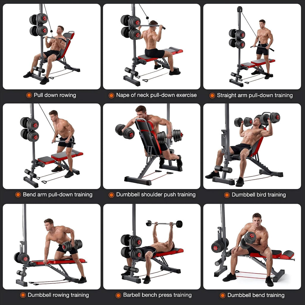 KINMAC Multi-Functional Weight Bench with Pulley System Adjustable Backrest