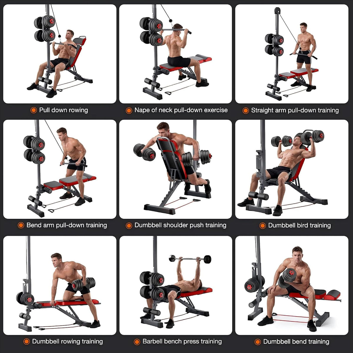 KINMAC Multi-Functional Weight Bench with Pulley System Adjustable Backrest