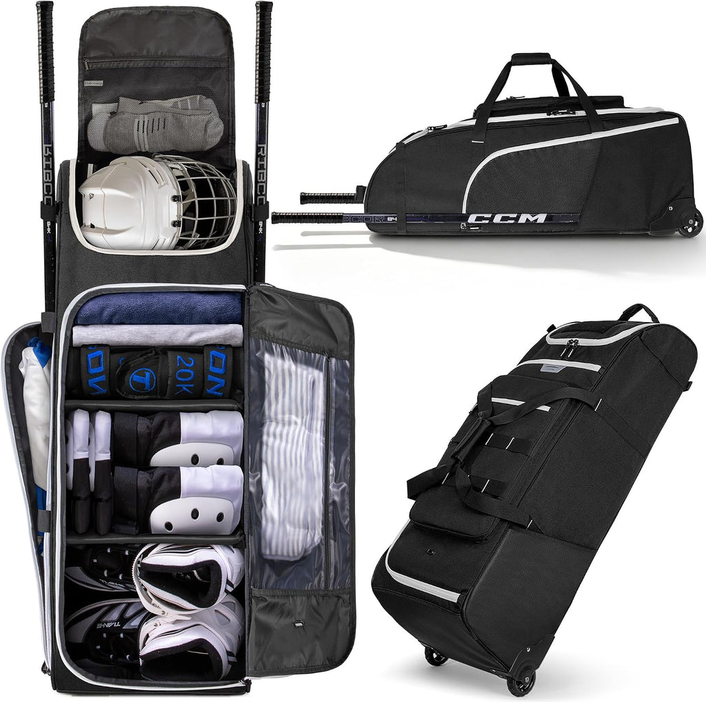 CURMIO Hockey Bag with Wheels, 38-Inch Rolling Ice Hockey Travel Bag