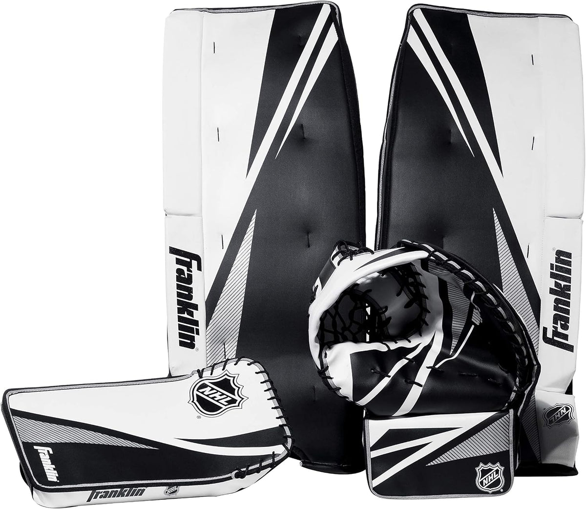 Franklin Sports Street Hockey Goalie Set - Leg Pads - Catch Glove - Blocker - Premium Durability - Officially Licensed NHL Product