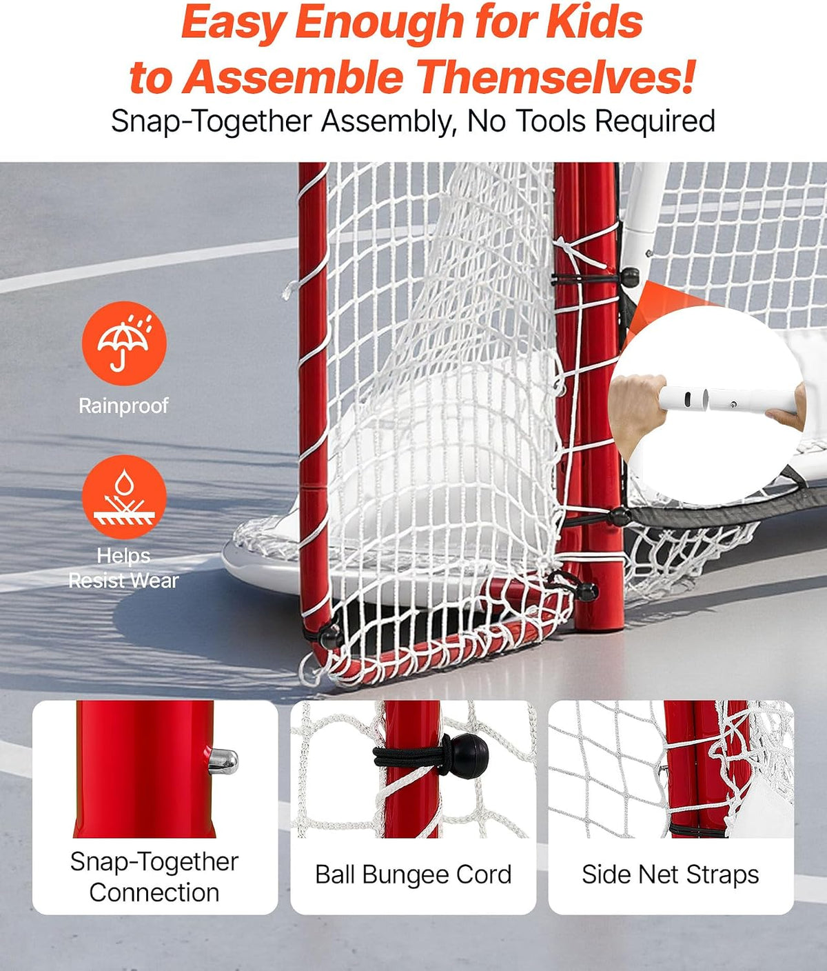 VEVOR Hockey Goal with Backstop and Targets, 10x6FT Street Steel Hockey Goal Set, Pro Lightweight and Portable Training Equipment, Durable Net for Indoor & Outdoor Use, Easy Assembly, White/Red
