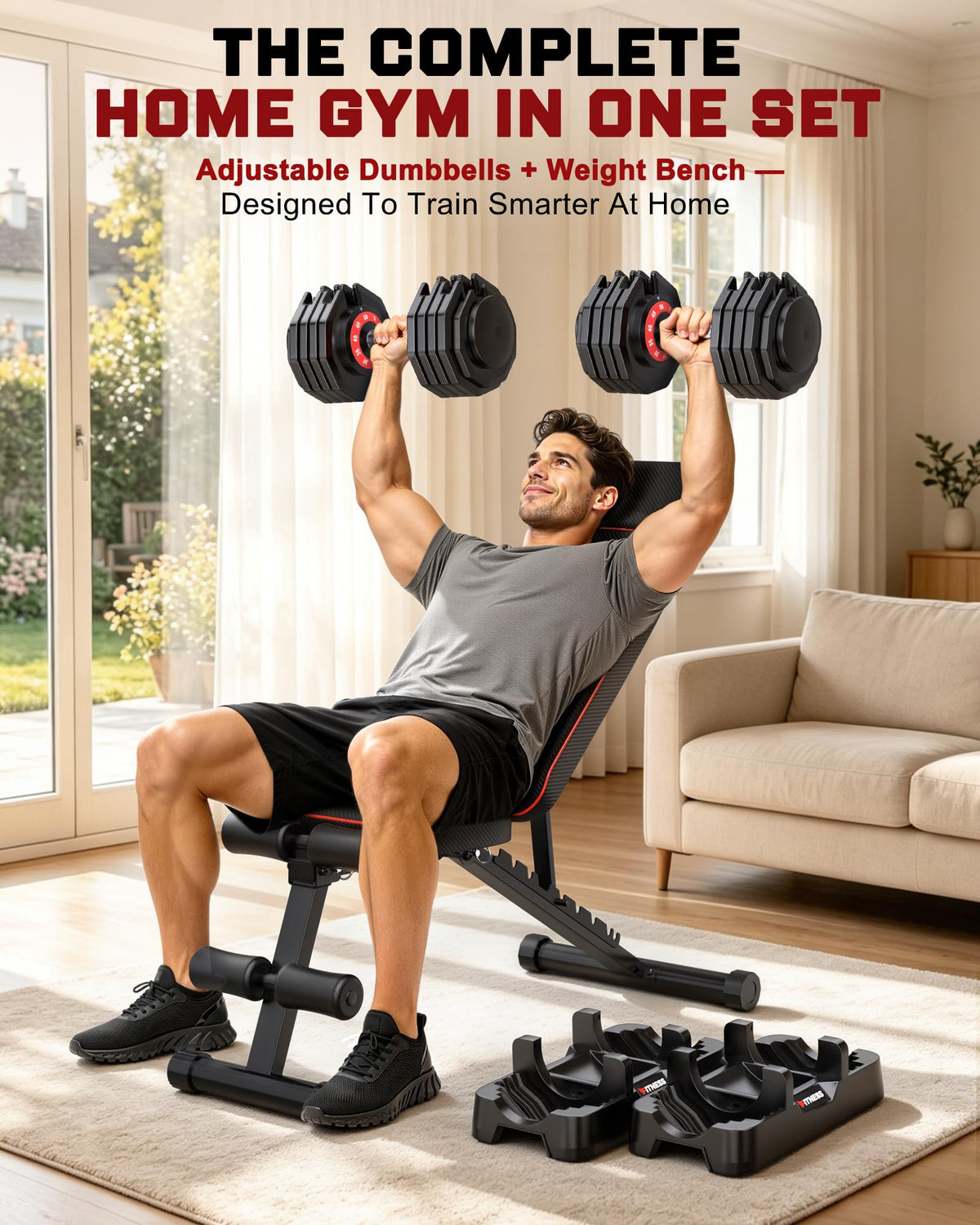 Rendpas Adjustable Dumbbell Set with Workout Bench at Home