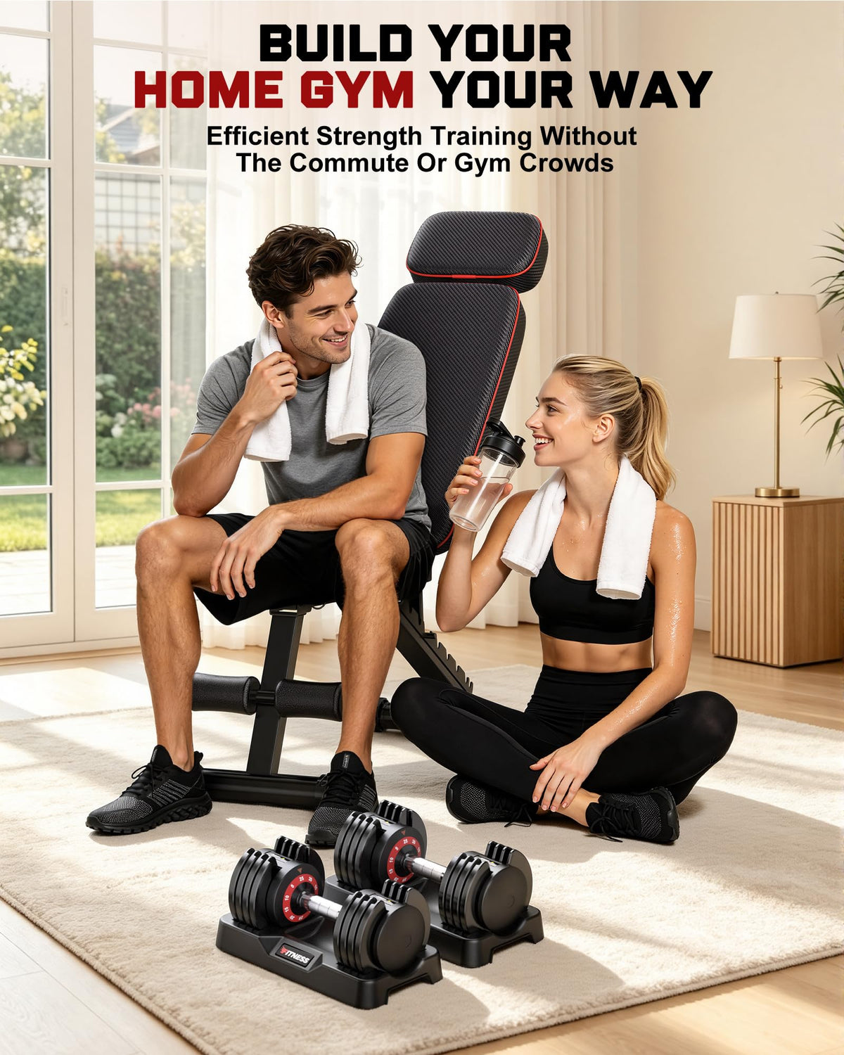 Rendpas Adjustable Dumbbell Set with Workout Bench at Home