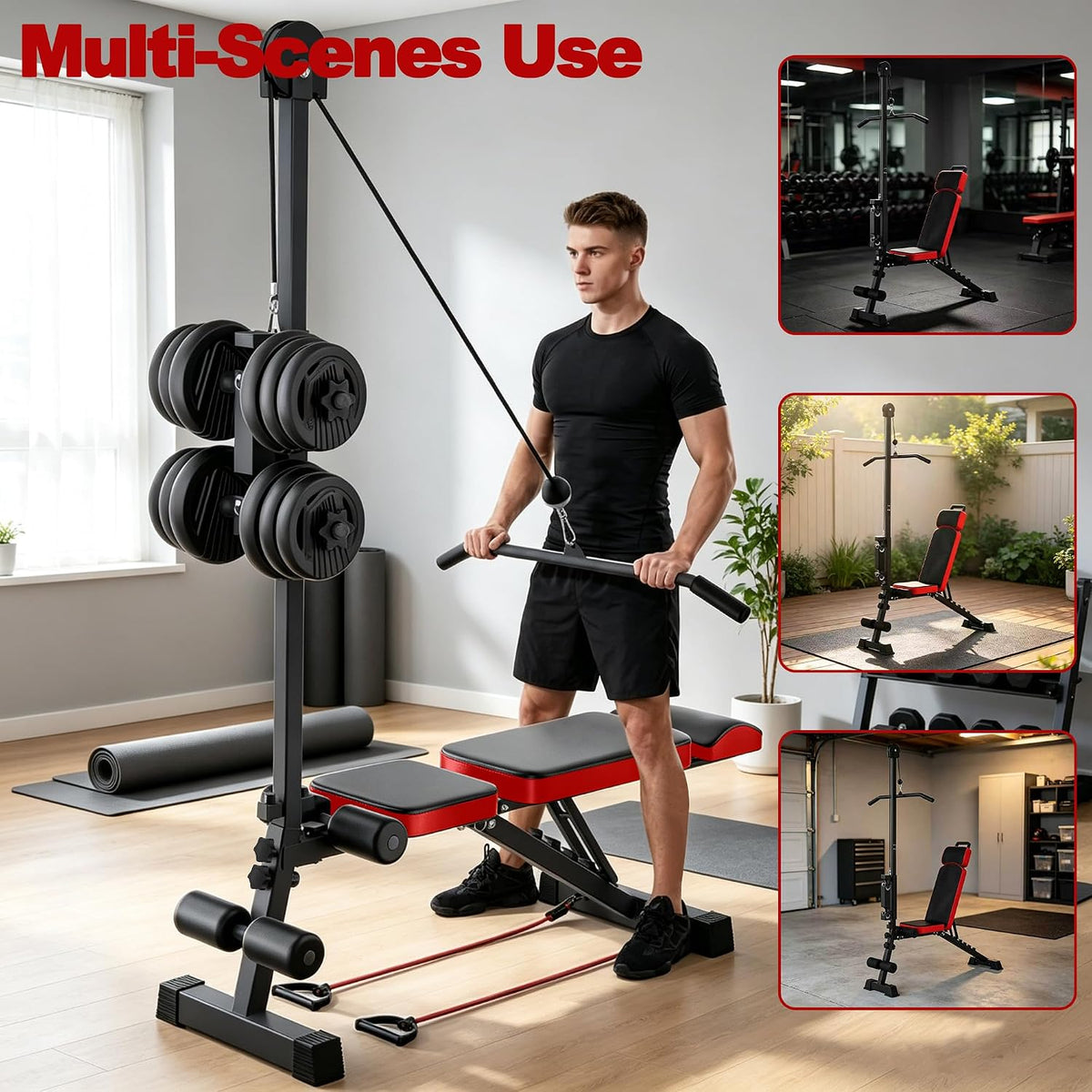 KINMAC Multi-Functional Weight Bench with Pulley System Adjustable Backrest