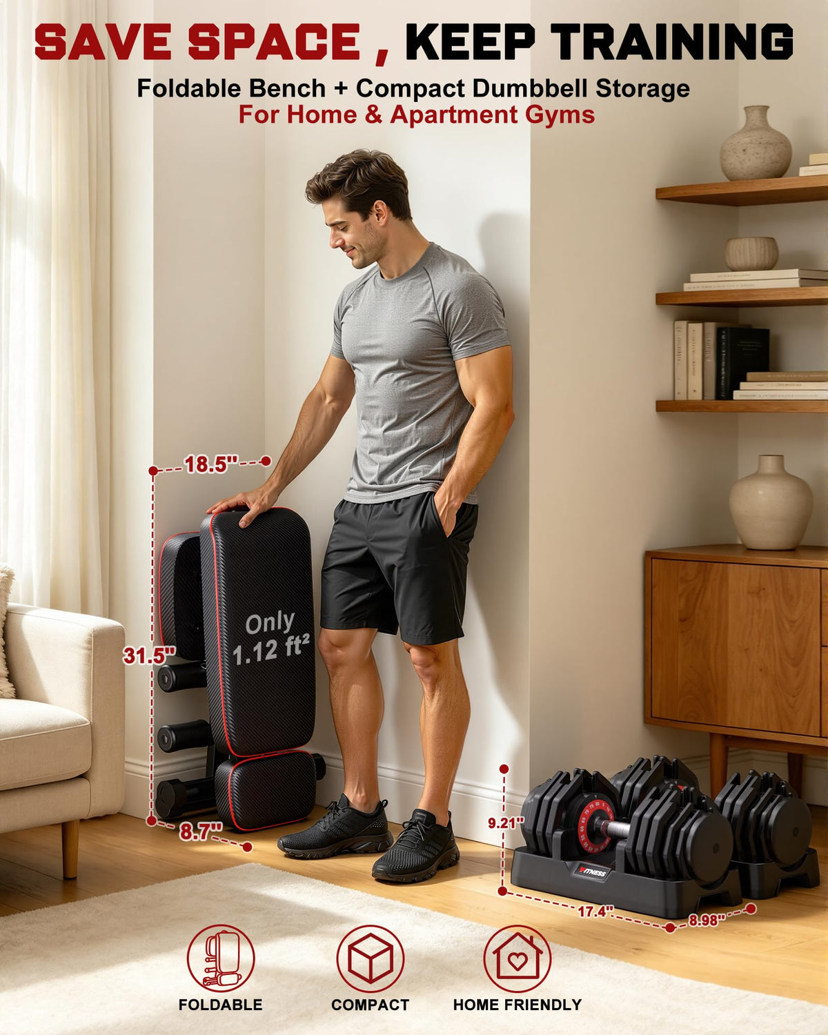 Rendpas Adjustable Dumbbell Set with Workout Bench at Home
