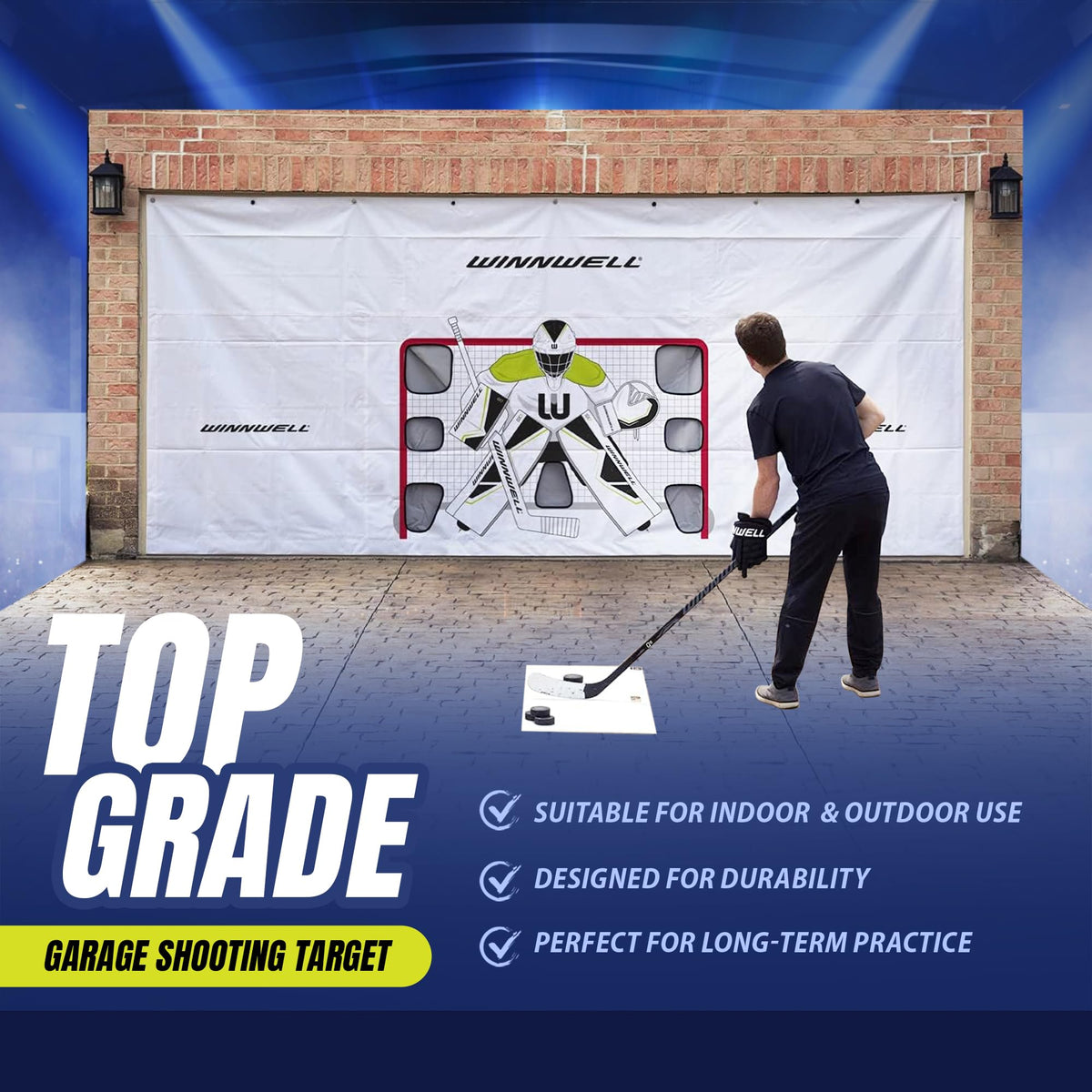 Winnwell Hockey Garage Shooting Tarp - Foldable Street Hockey Goalie Pads - Training Equipment for Shooting Target Games