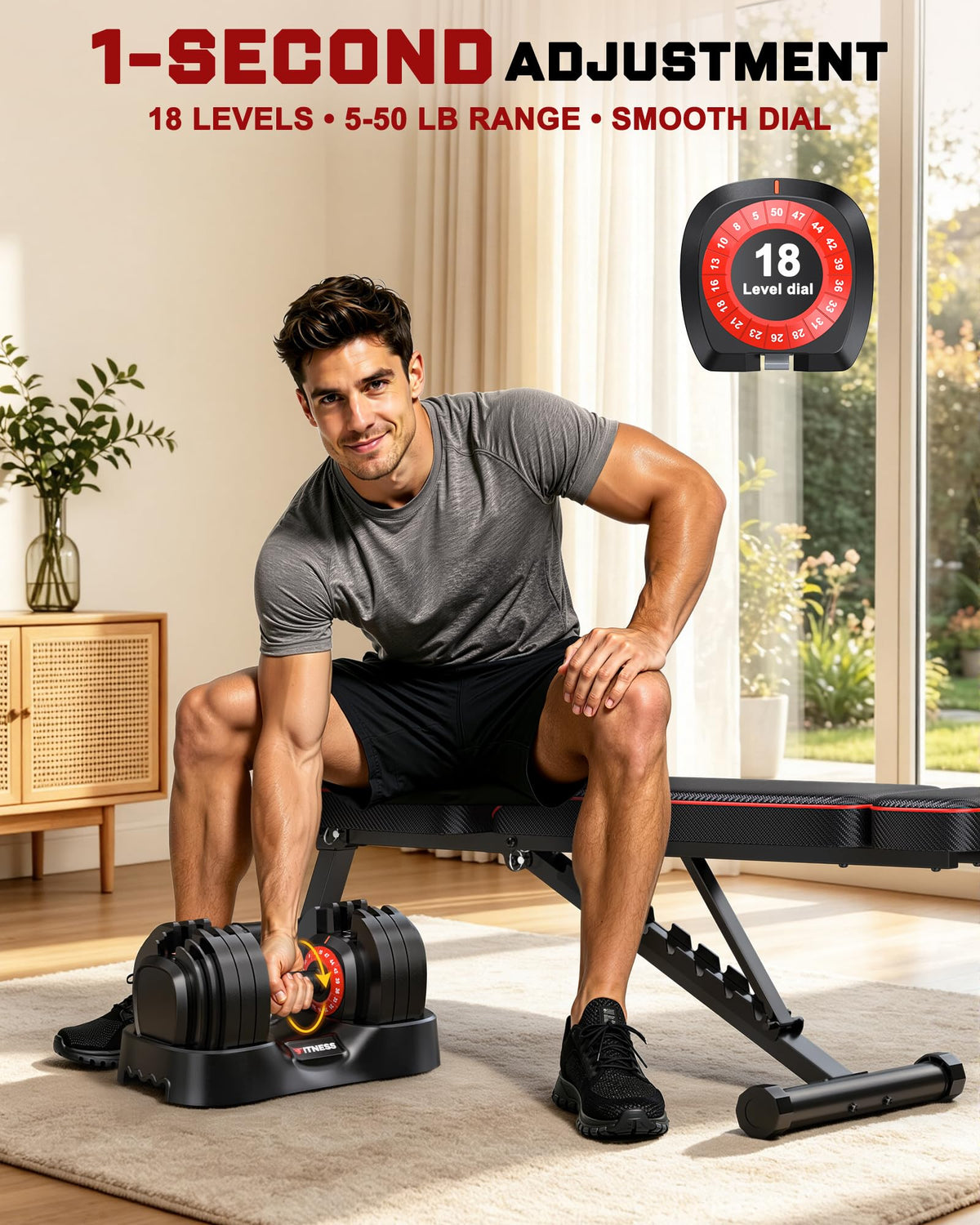 Rendpas Adjustable Dumbbell Set with Workout Bench at Home