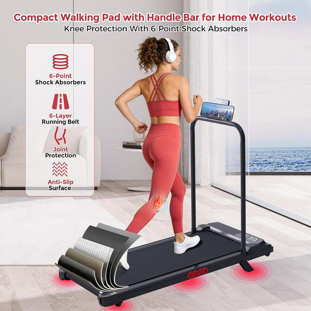 MCRG Portable Walking Pad Treadmill with Handle Bar Incline for Home Small, 3.5HP Electric Walking Pad Treadmill with Incline, Compact Mini Treadmill with Handles for Exercising, 0.6-10MPH, 400LBS