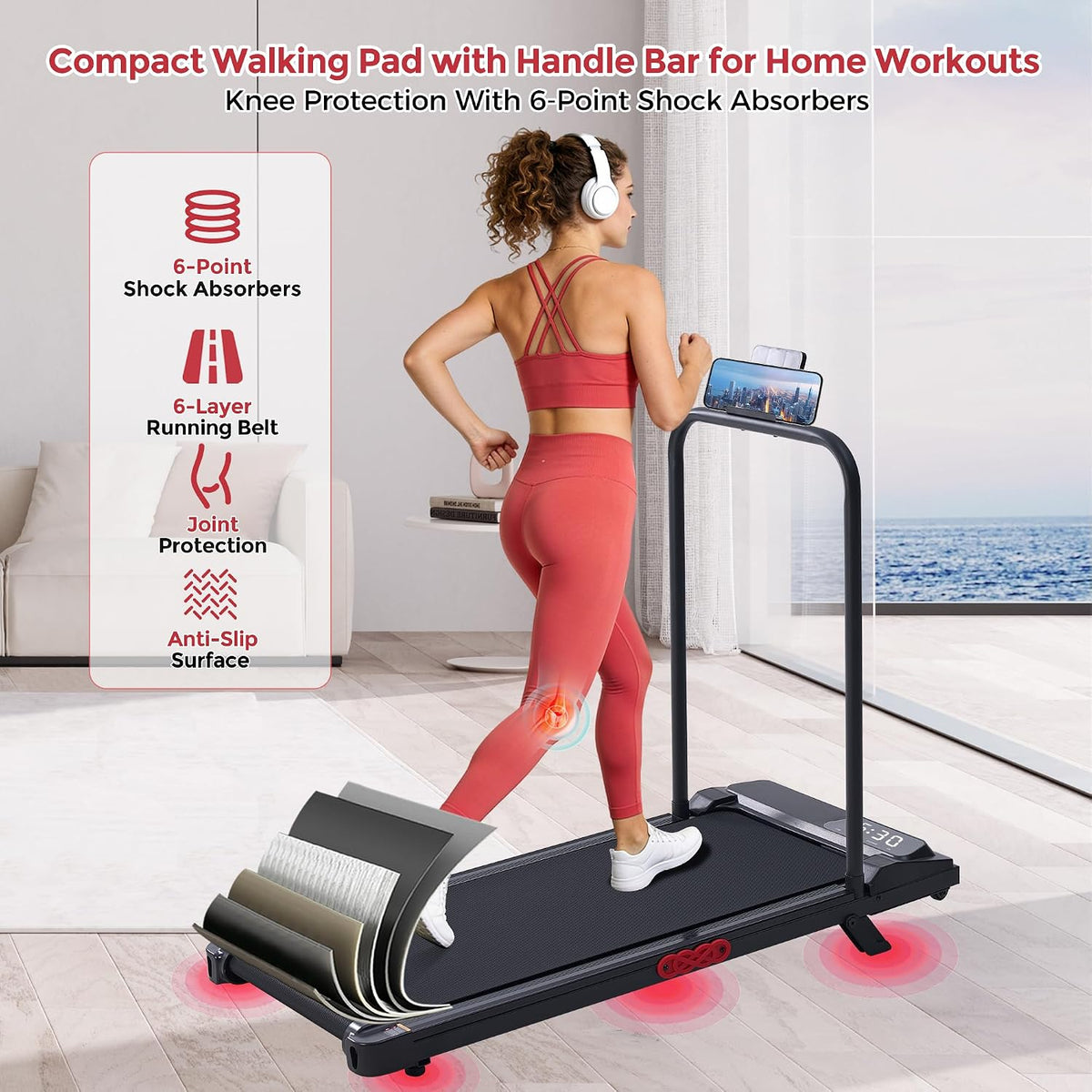 MCRG Portable Walking Pad Treadmill with Handle Bar Incline for Home Small, 3.5HP Electric Walking Pad Treadmill with Incline, Compact Mini Treadmill with Handles for Exercising, 0.6-10MPH, 400LBS