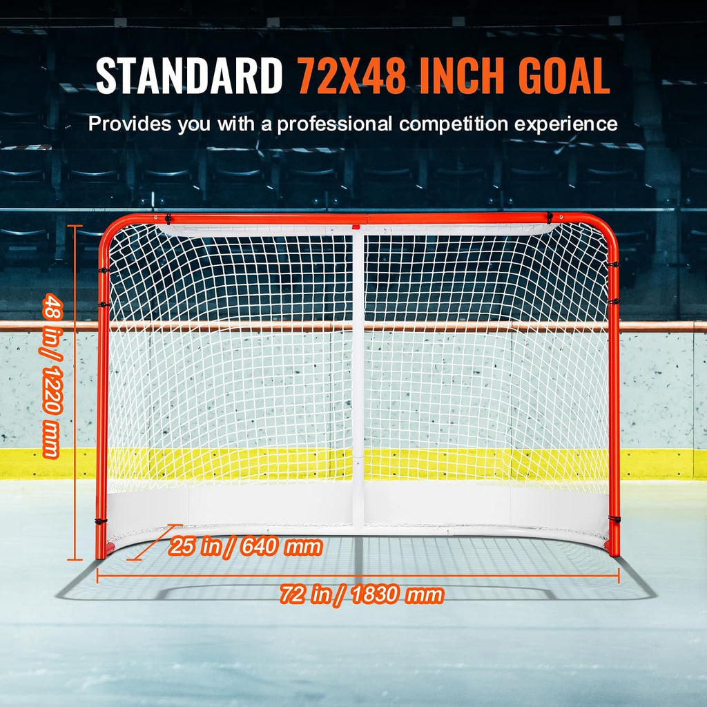 Happybuy Street Hockey Net, Indoor/Outdoor Steel Goal, 72" x 48" Portable Training Set, Easy Assembly, Official Regulation Size, White/Red