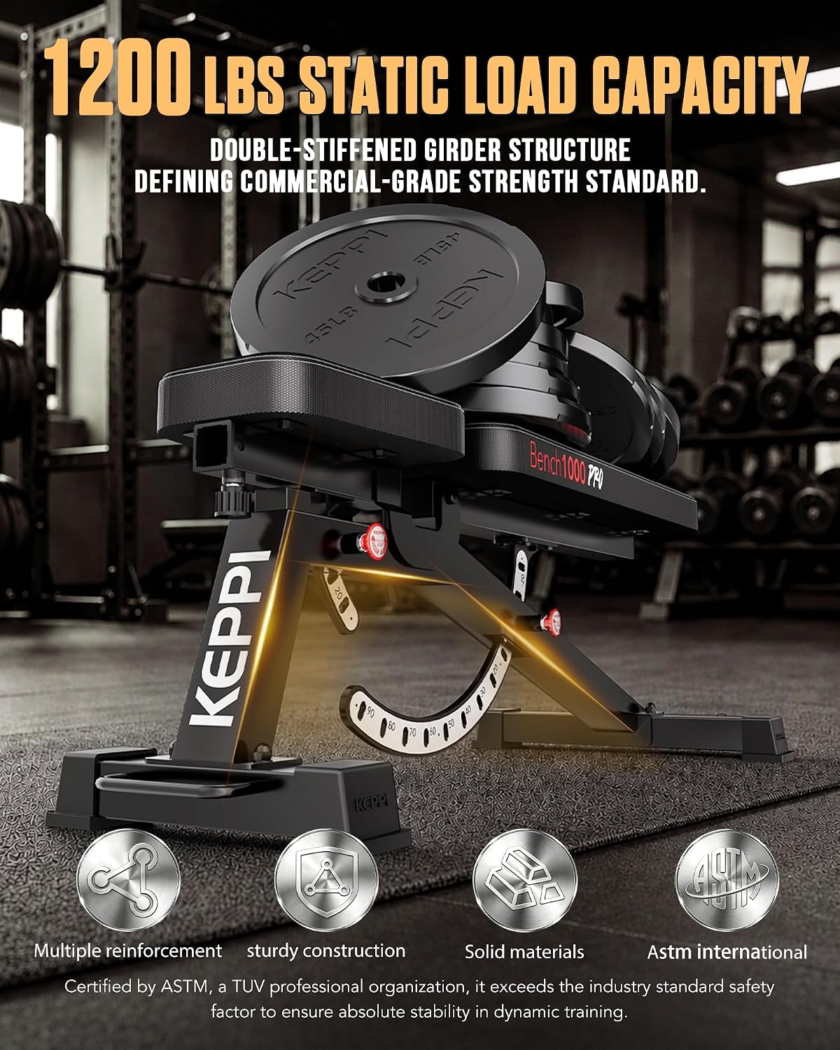 Keppi FID Adjustable Weight Bench,1200LBS Workout Bench for Home Gym