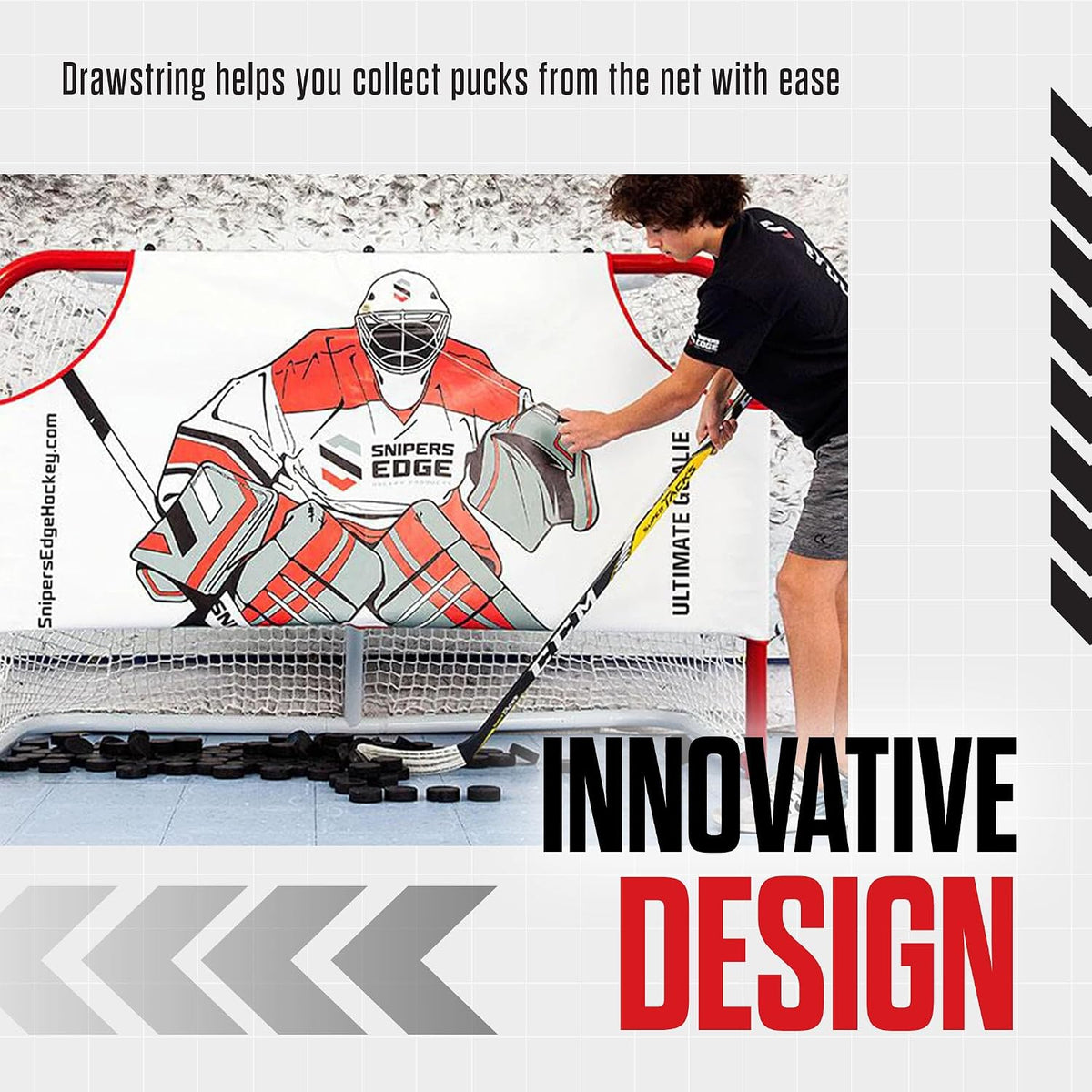 Snipers Edge Hockey Ultimate Goalie Shooter Tutor â Fits Inside Goal, Durable Impact-Resistant Vinyl, Enhances Shooting Accuracy, Ideal for Training & Practice, Dryland Hockey Accessories