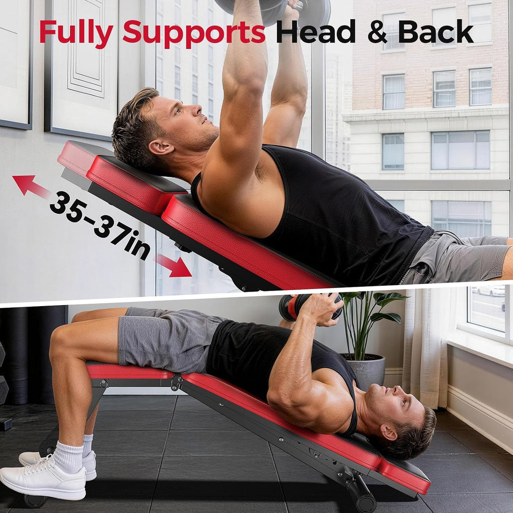 Nicepeople Adjustable Weight Bench up to 6'2", Dual-Support & ASTM-Tested Workout Bench & 10 Backrests for Chest Shoulders Arms for Home Gym, 660LBS Capacity but Compact and Foldable Strength Bench Apartment Room