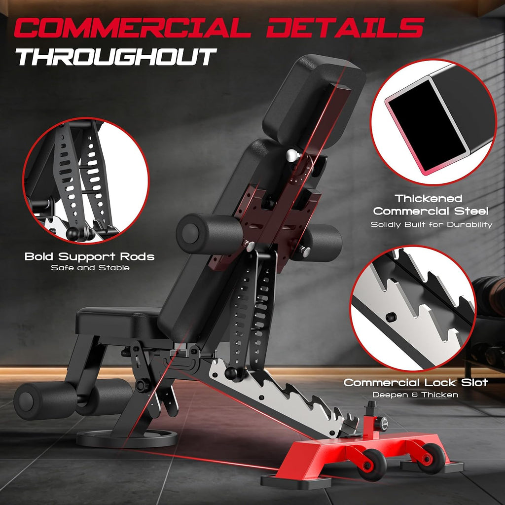 Commercial Adjustable Weight Bench, Heavy Duty 1800LBS