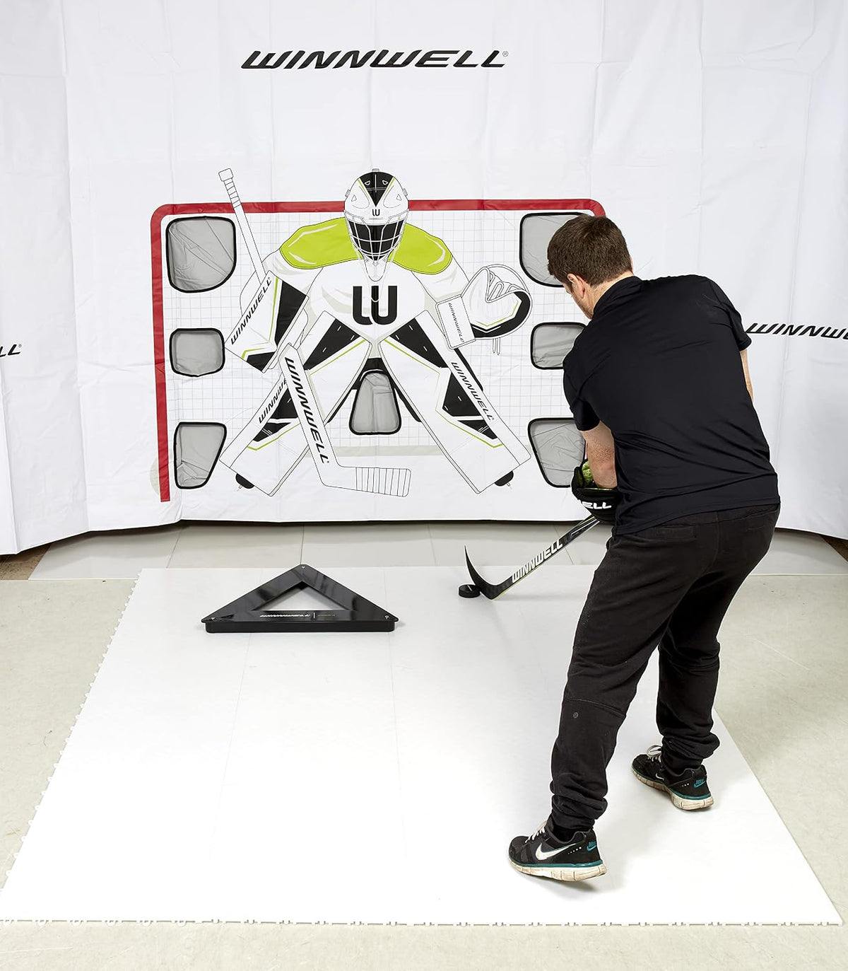 Winnwell Triangle Hockey Passing Aid - Passing & Stick Handling Trainer for On or Off Ice, Help Improve Puck Control & Shooting with Rubber Rebounder Passing Aide | Equipment Made for Kids & Adult