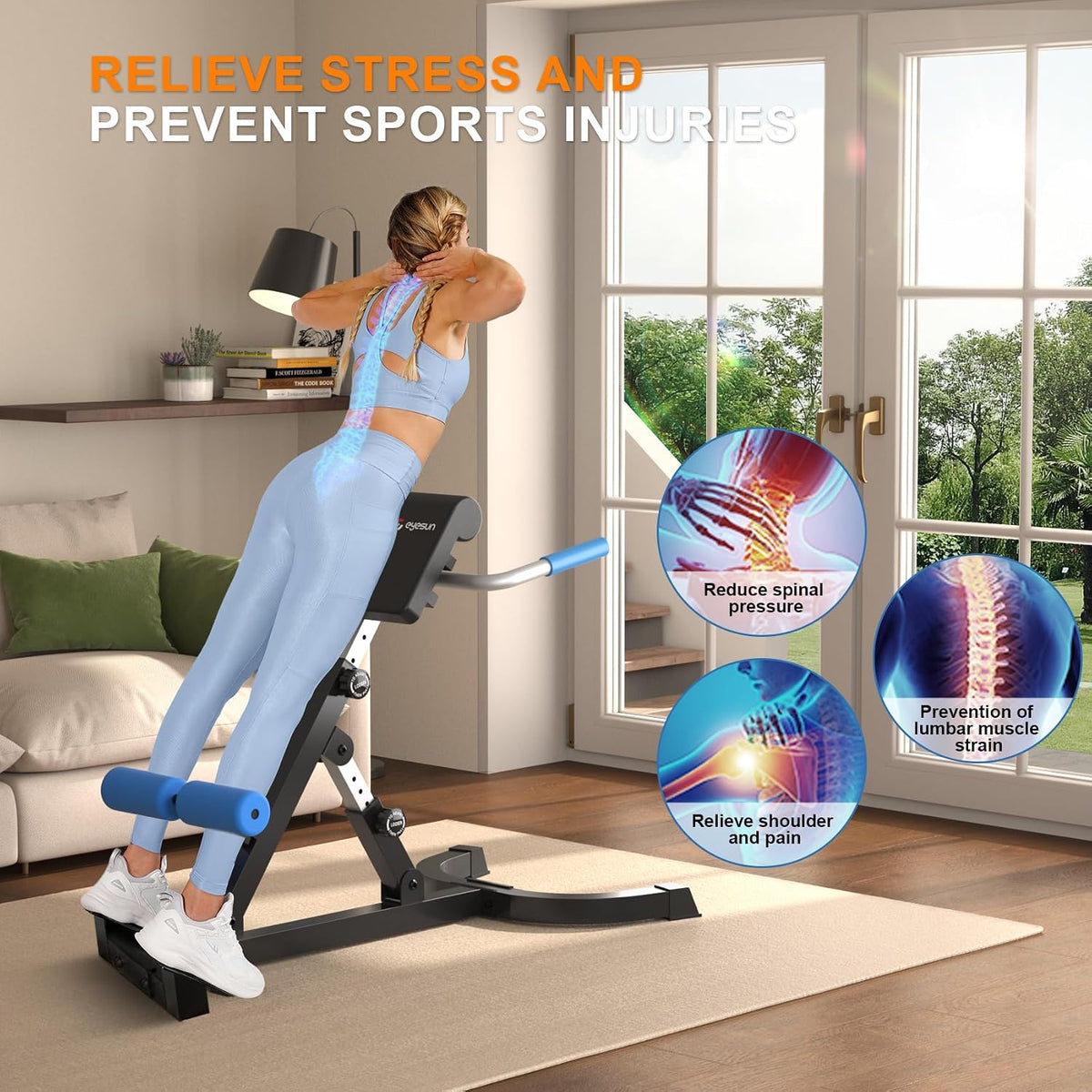 Roman Chair,Foldable Back Extension Machine,Adjustable Ab Back Extension Machine,Core Strength Trainer,Back Exercise Machine for Glute,Ab Workouts,Full All-in-One Body Workout&Home Gym Fitnessï¼Blueï¼