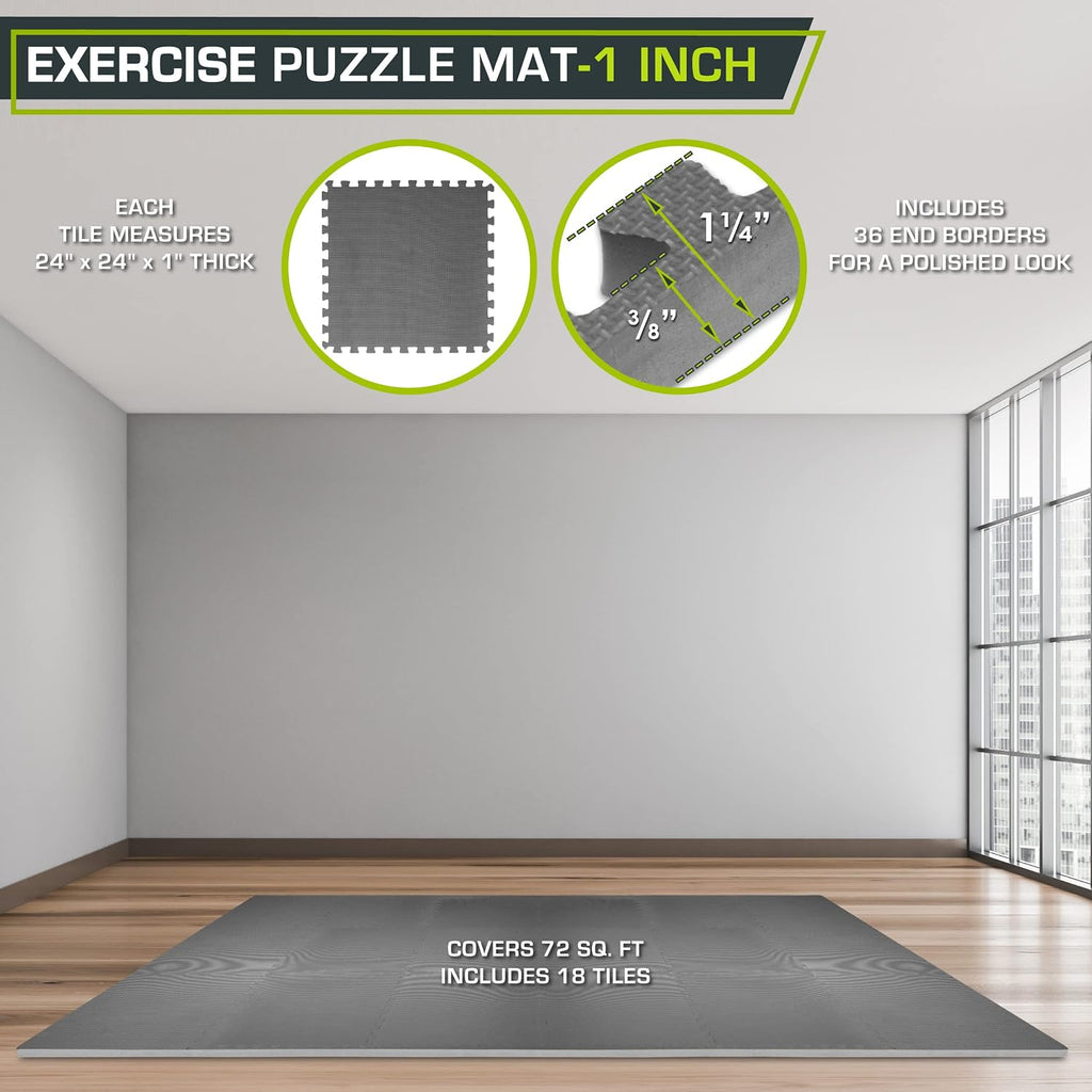 ProsourceFit Weaved Pattern Extra Thick Exercise Puzzle Mat 1-inch, EVA Foam Interlocking Tiles for Protective, Cushioned Flooring for Home and Gym Equipment; Gray, 72 SQ FT, 18 Tiles