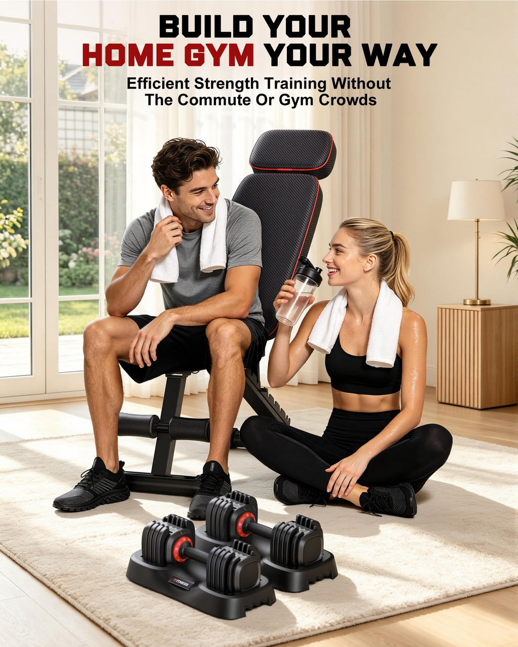 Rendpas Adjustable Dumbbell Set with Workout Bench at Home