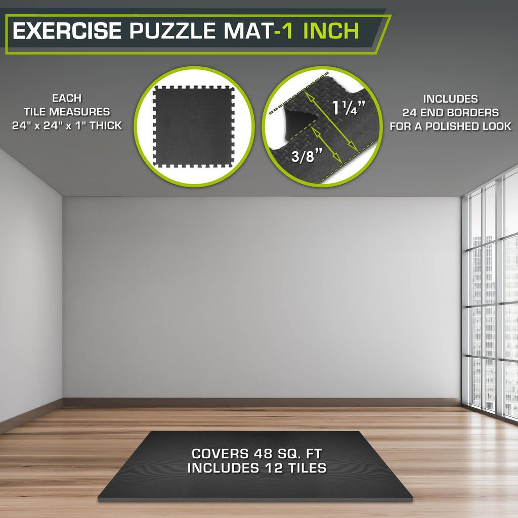 ProsourceFit Weaved Pattern Extra Thick Exercise Puzzle Mat 1-inch, EVA Foam Interlocking Tiles for Protective, Cushioned Flooring for Home and Gym Equipment; Gray, 72 SQ FT, 18 Tiles