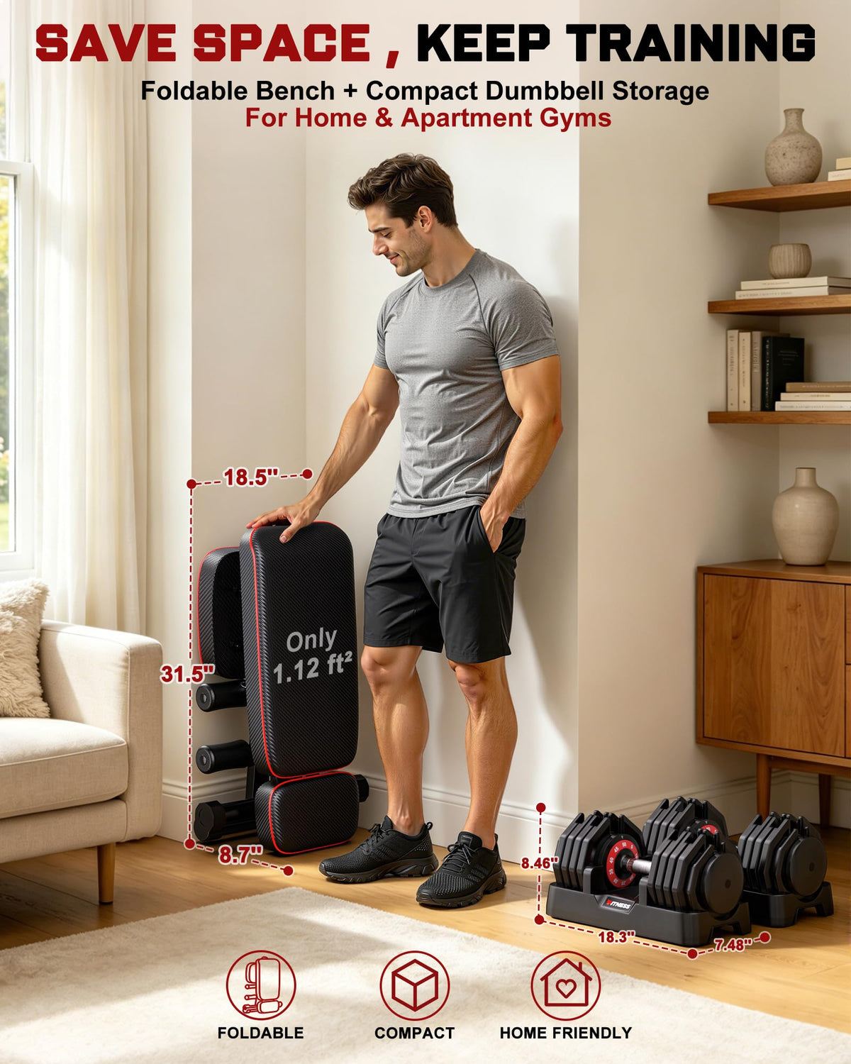 Rendpas Adjustable Dumbbell Set with Workout Bench at Home