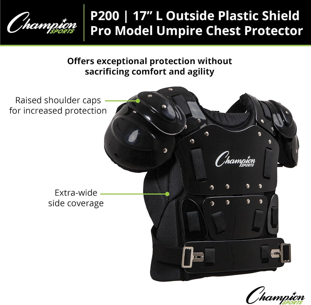 Champion Sports 17" Outside Plastic Shield Pro Model Umpire Chest Protector - Soft Foam Padded Chest Protector - Adult