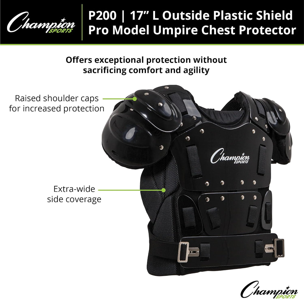 Champion Sports 17" Outside Plastic Shield Pro Model Umpire Chest Protector - Soft Foam Padded Chest Protector - Adult