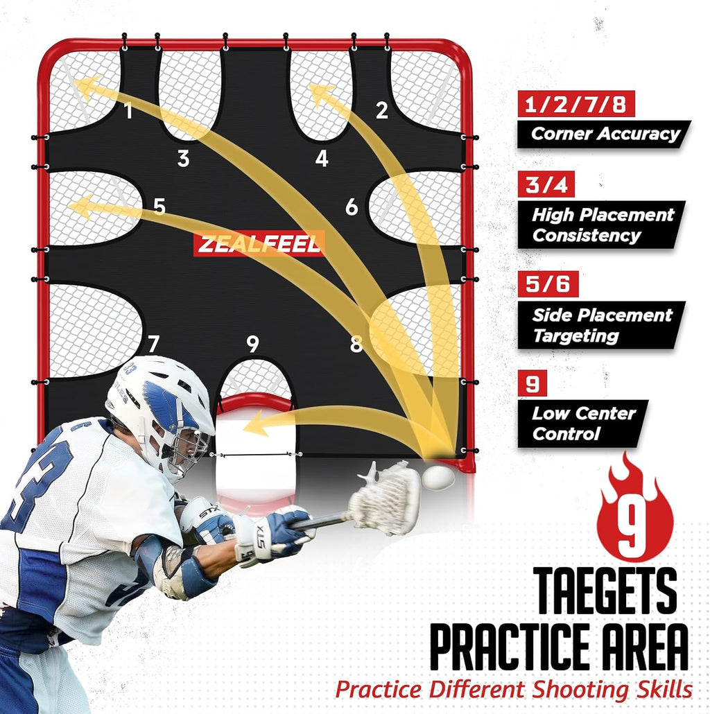 ZEALFEEL Lacrosse Goal 6x6x7Ft with 9-Zone Training Target