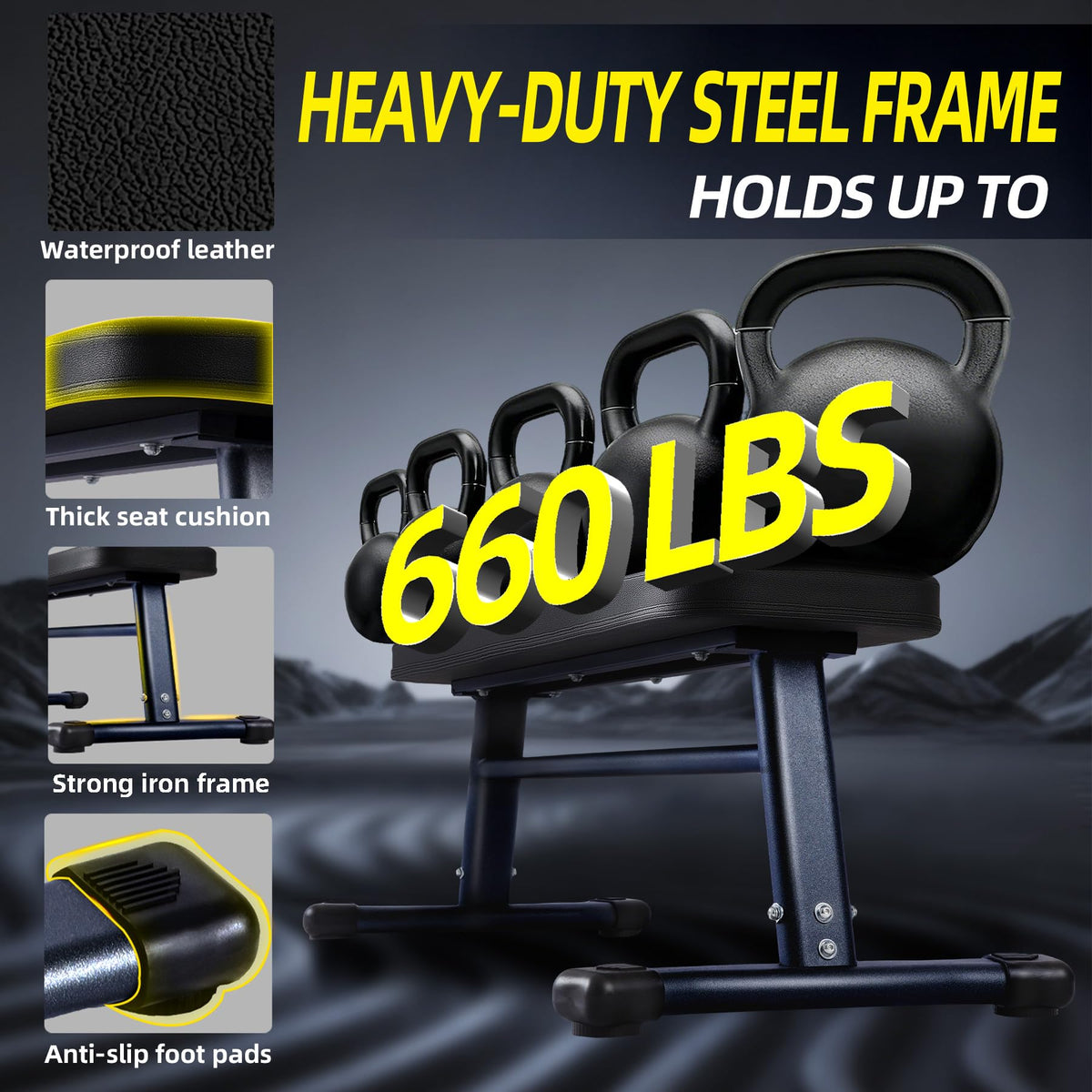 Flat Weight Bench, 2.4 Inch Thick Pad Workout Bench 660 LBS Bench Press Exercise Equipment for Home Gym Strength Weight Training