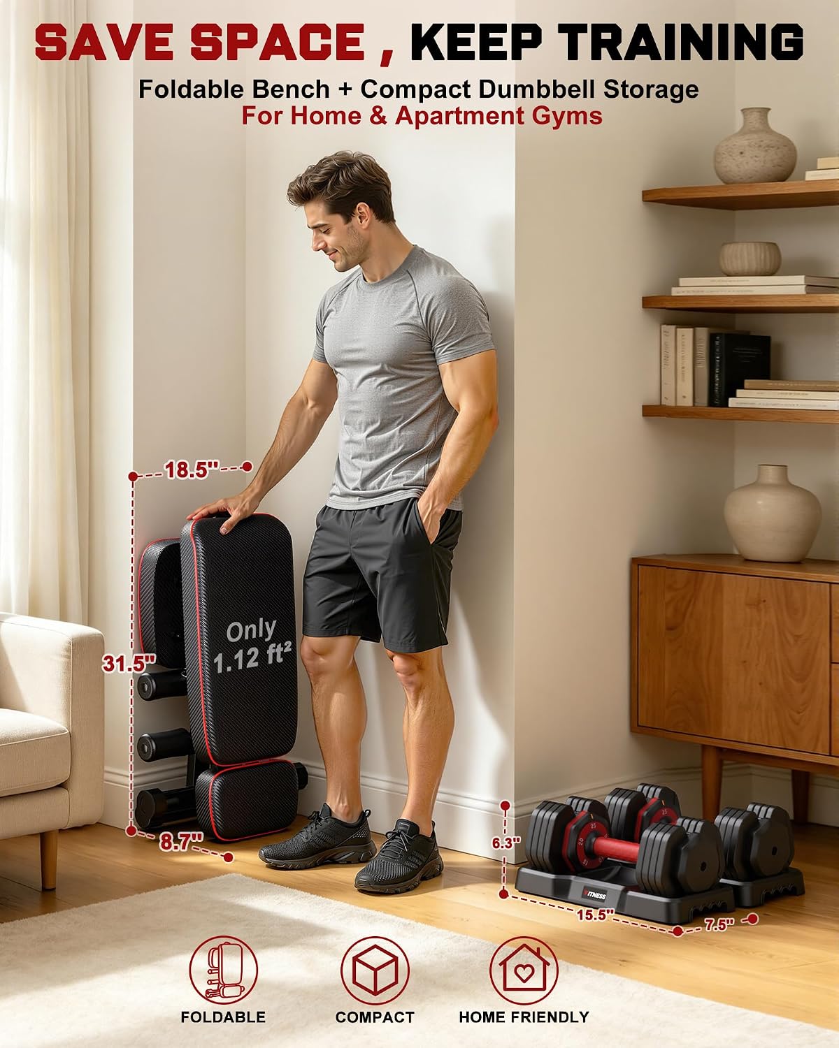 Rendpas Adjustable Dumbbell Set with Workout Bench at Home