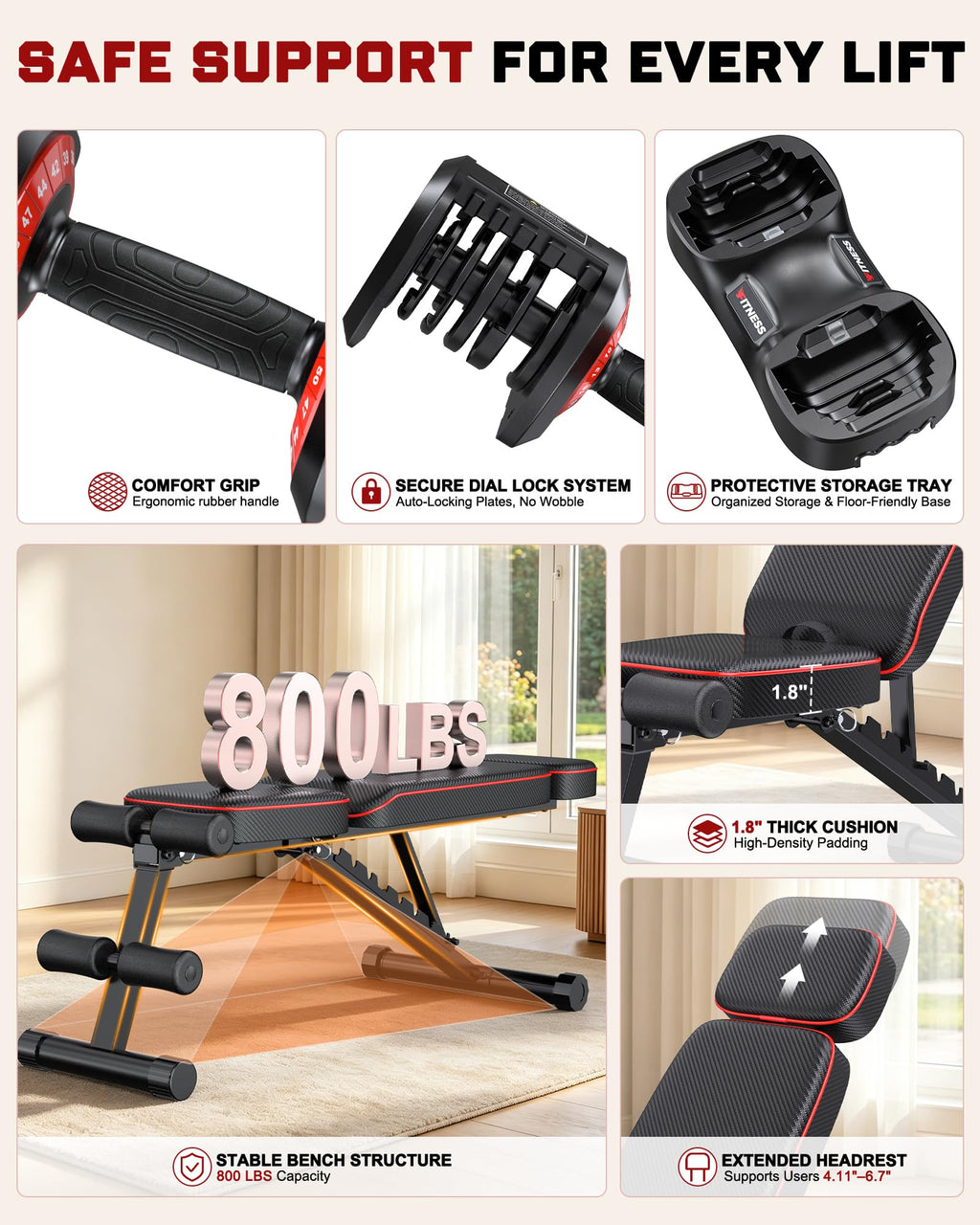 Rendpas Adjustable Dumbbell Set with Workout Bench at Home