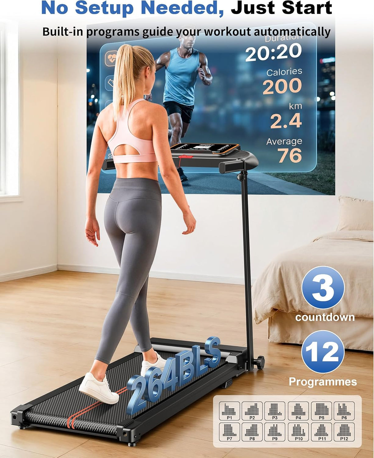 Treadmills for Home Walking Pad - Foldable Treadmill Under Desk with Handle Bar 0.6-6.2 MPH Portable Folding Pads Compact Running Machine Quiet Lightweight