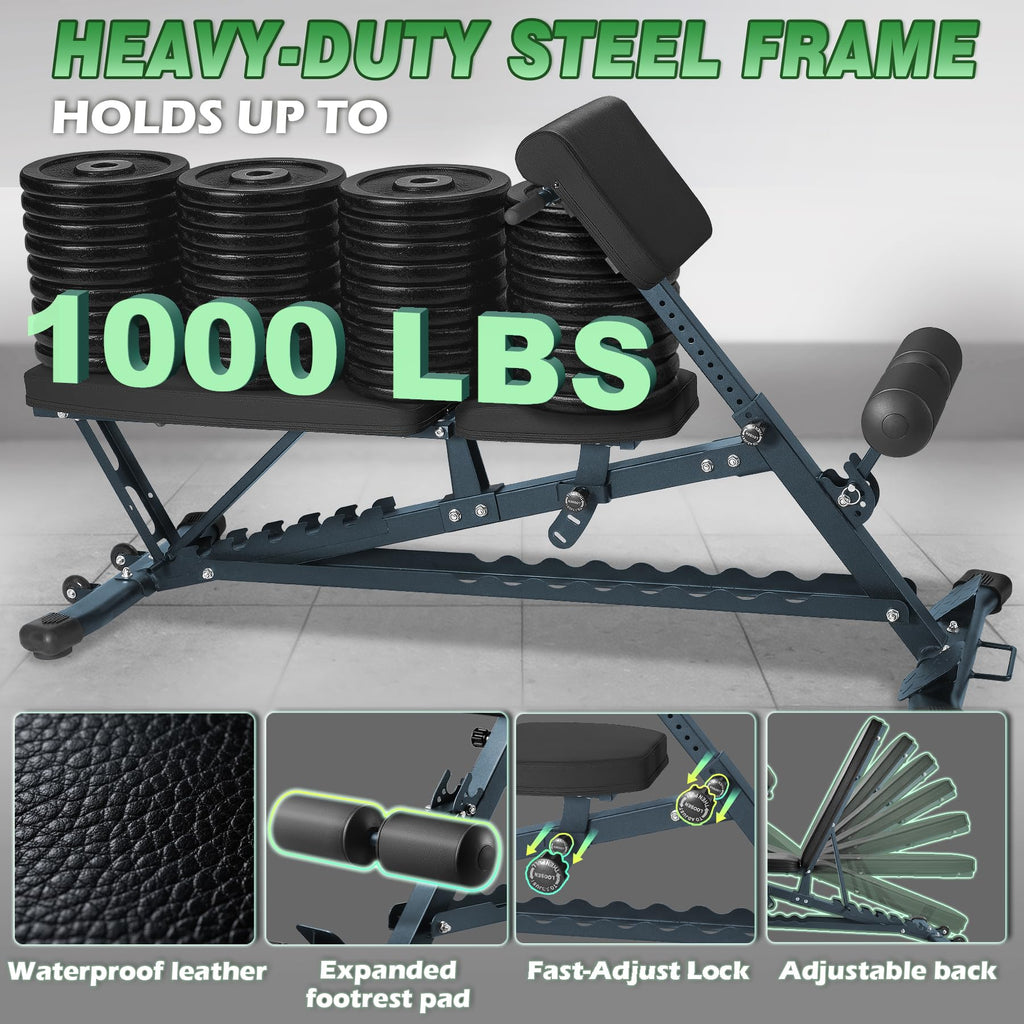 Adjustable Weight Bench for Home Gym 2.2 Inch Thick Pad