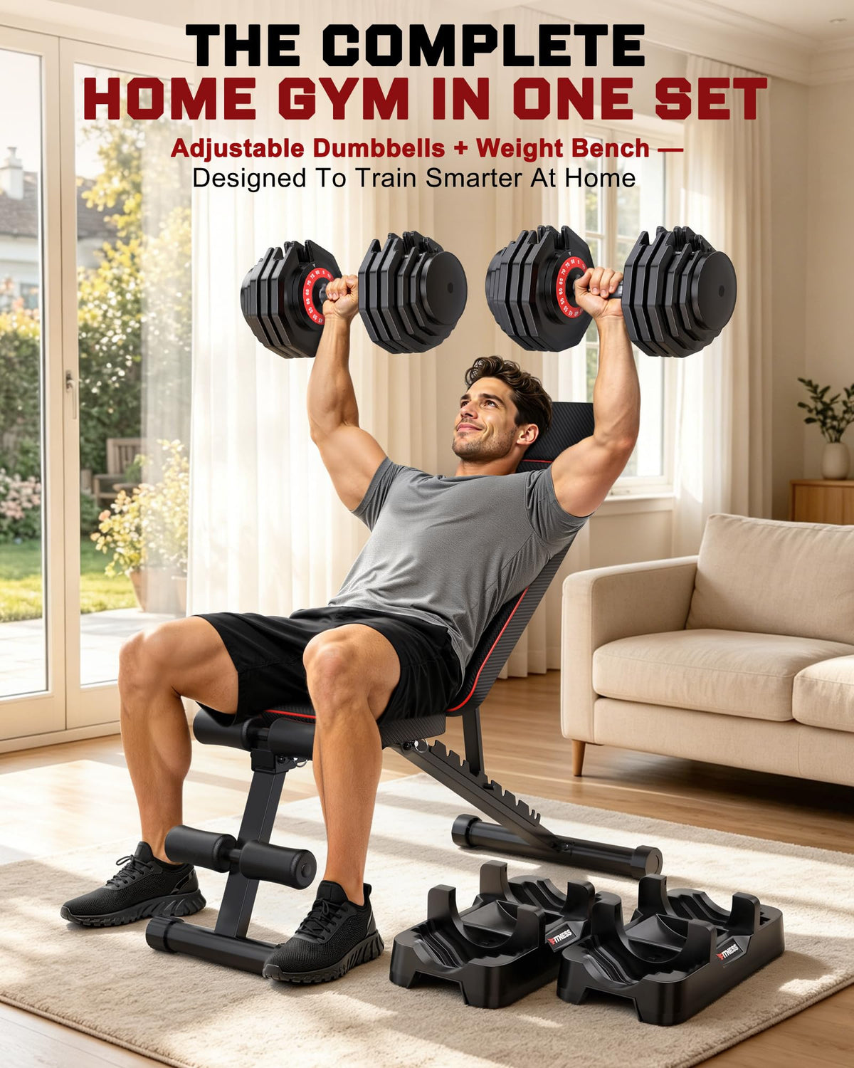 Rendpas Adjustable Dumbbell Set with Workout Bench at Home