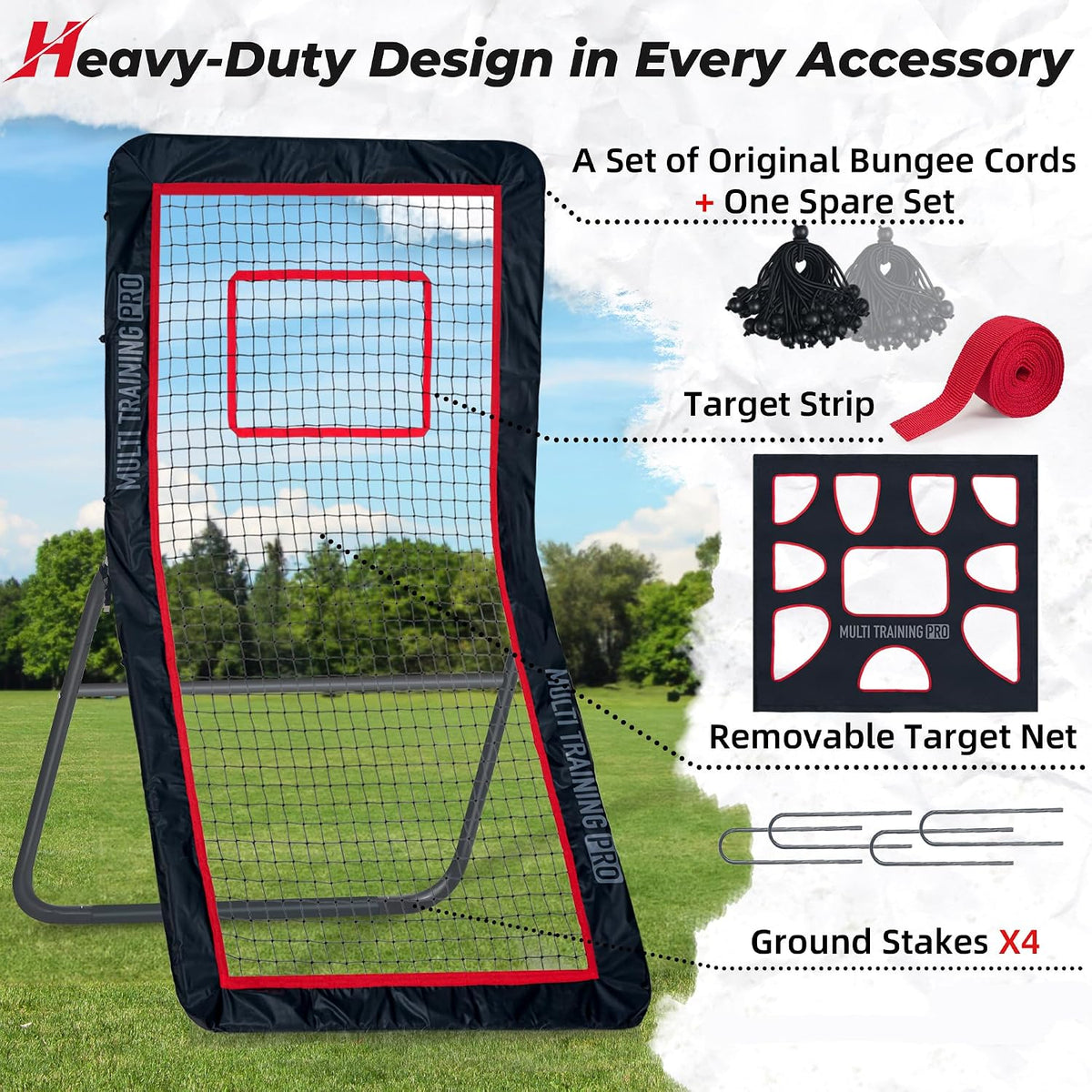 Heavy-Duty Lacrosse Rebounder for Backyard 4x7ft / 4x6ft Volleyball Rebounder Net Bounce Back with Adjustable Angles for Lacrosse Volleyball Baseball Soccer Includes Removable Target Net