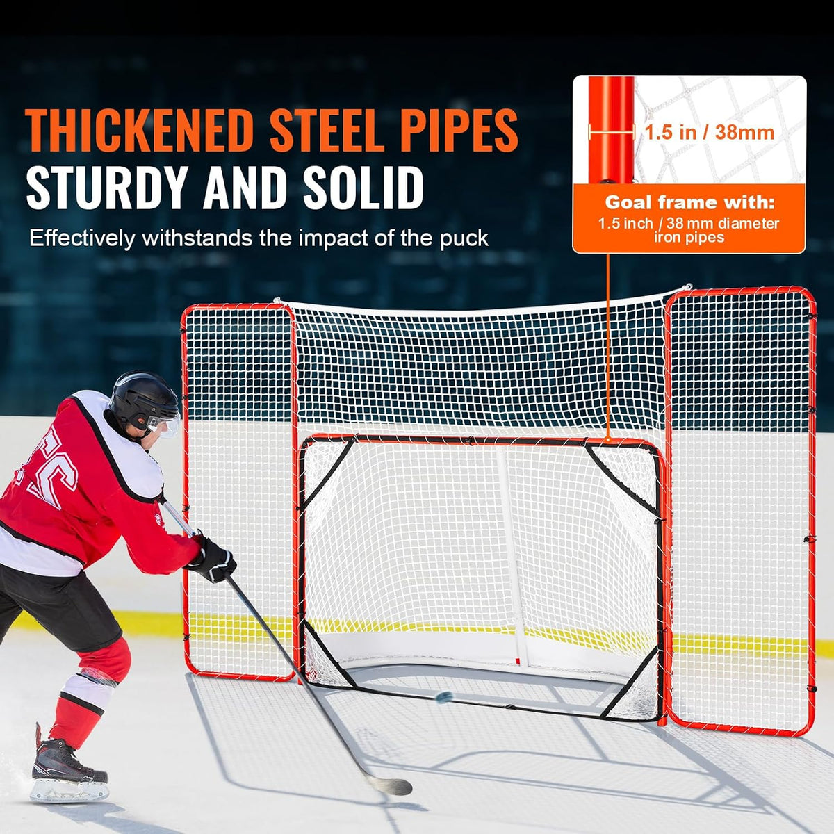 Happybuy Hockey Goal with Backstop & Targets, 72" Street Hockey Net, Portable Indoor/Outdoor Training Set, Easy Assembly, White/Red