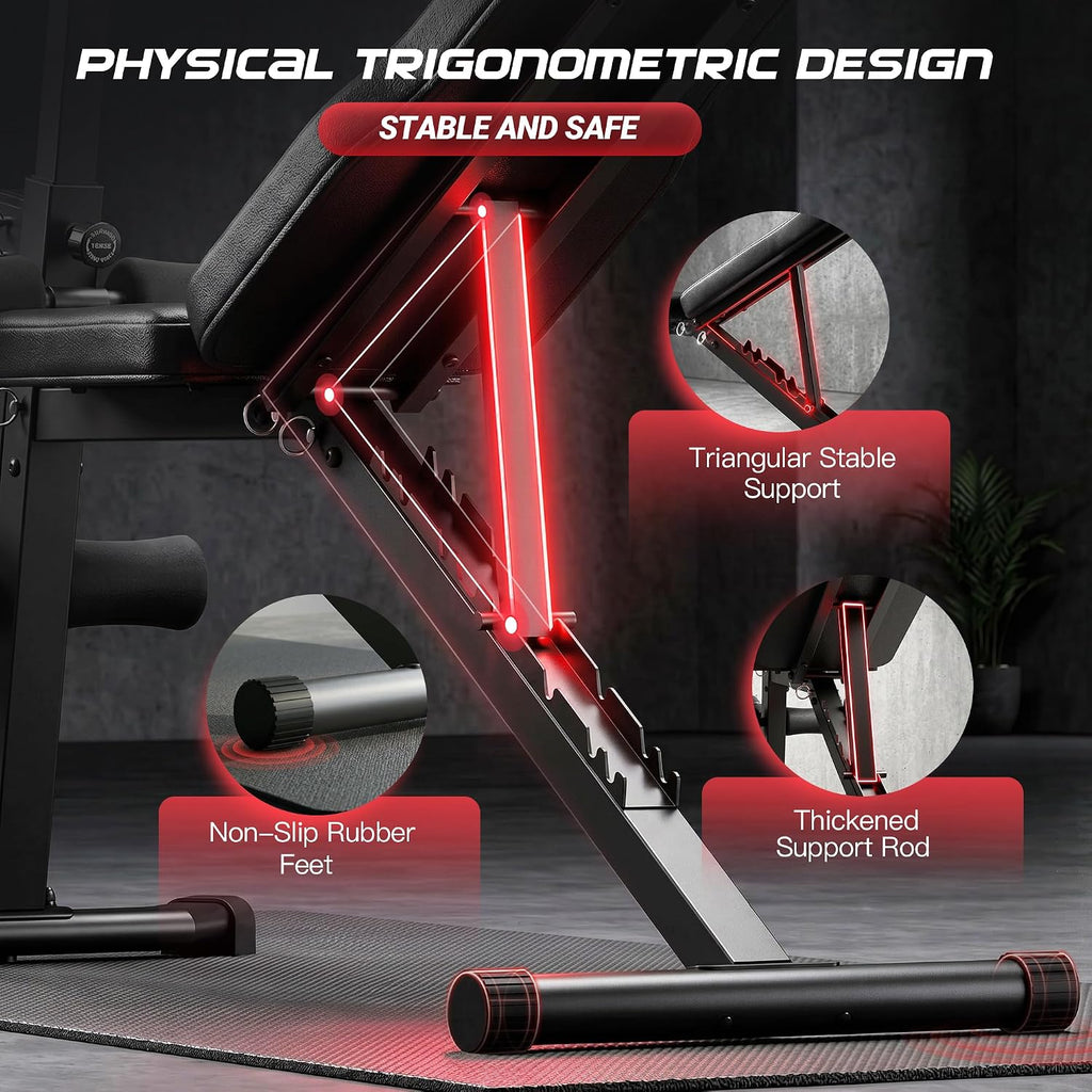 OPPSDECOR Adjustable Weight Bench with Leg Extension and Leg Curl