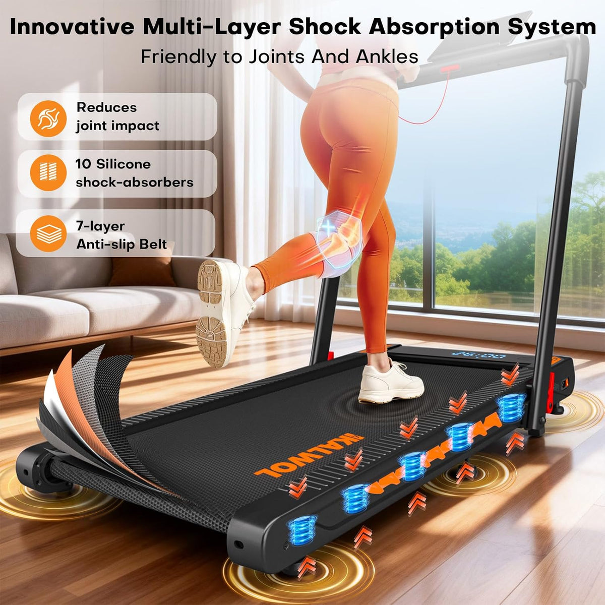 Treadmill with Speaker, 6-in-1 7.5MPH Foldable Treadmill for Home with App Compatible, Walking Pad with 10% Incline, LED Display, 3.0HP Brushless Drive, 350 LB Weight Capacity, 12 HIIT Programs