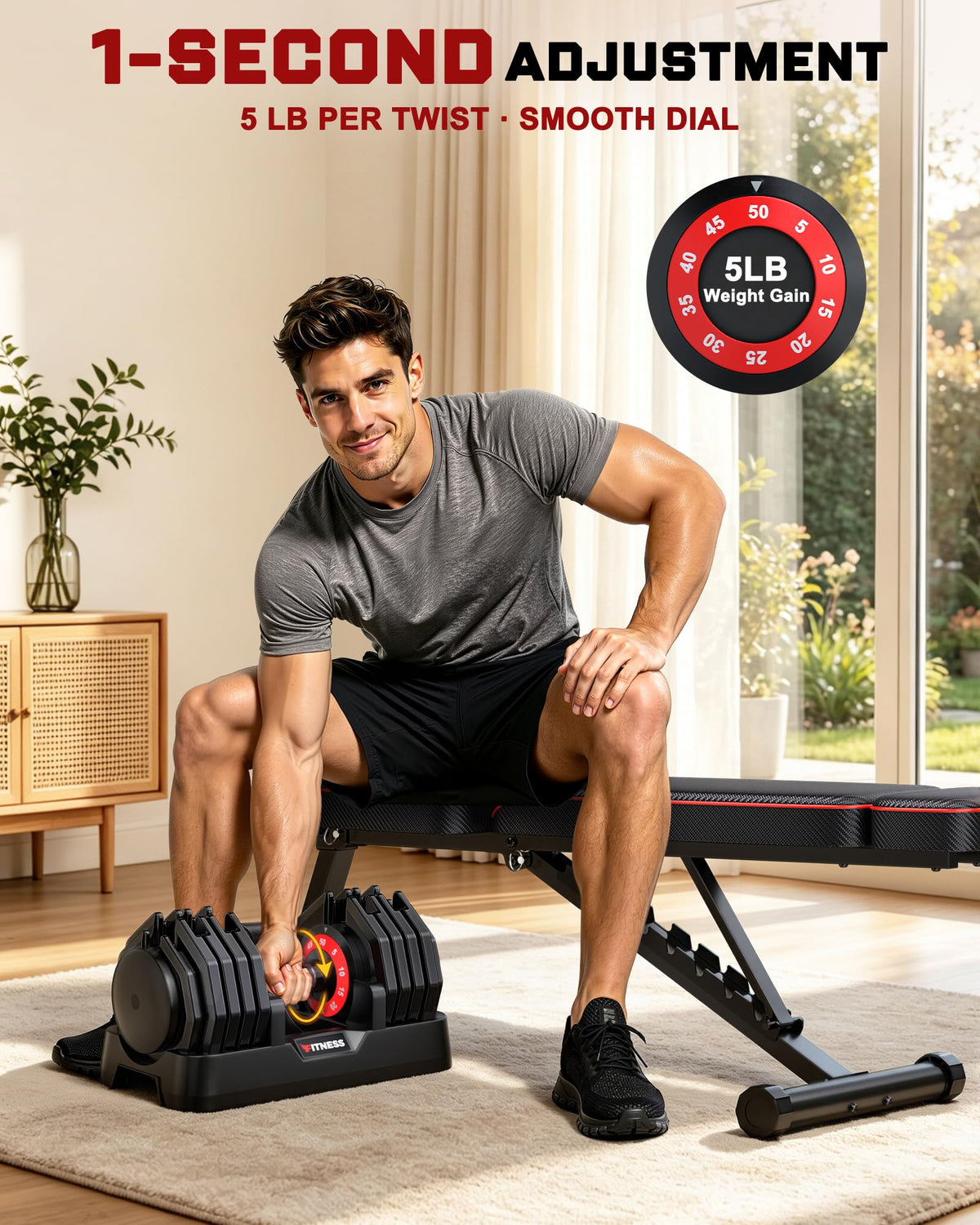 Rendpas Adjustable Dumbbell Set with Workout Bench at Home