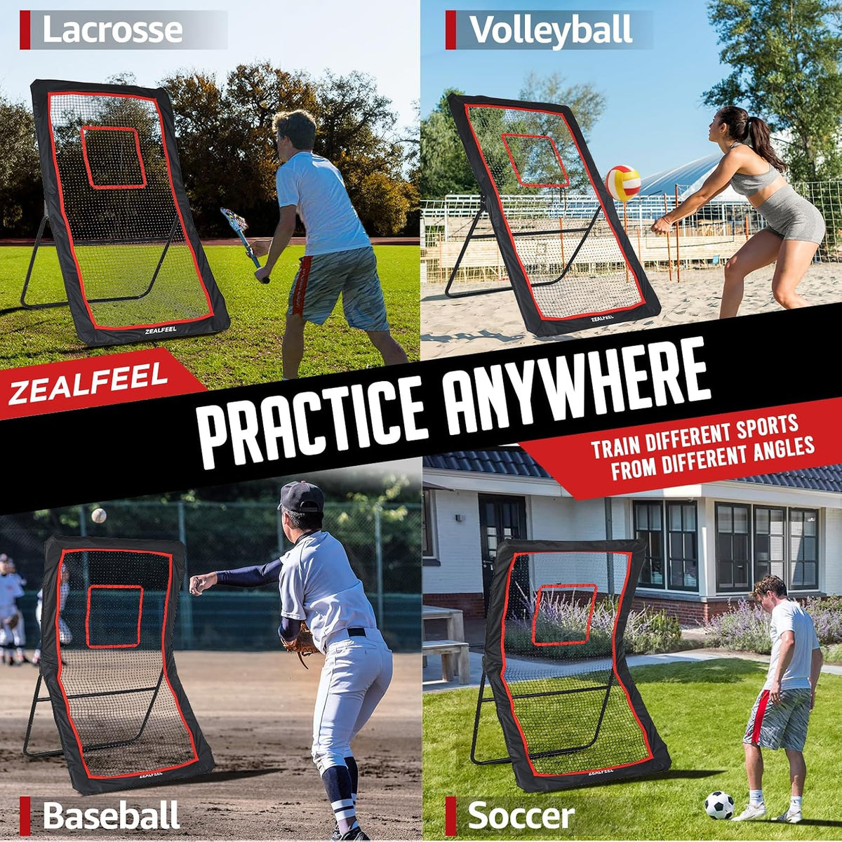 ZEALFEEL Lacrosse Rebounder with 5 Adjustable Angles, 4x6FT/4x7FT