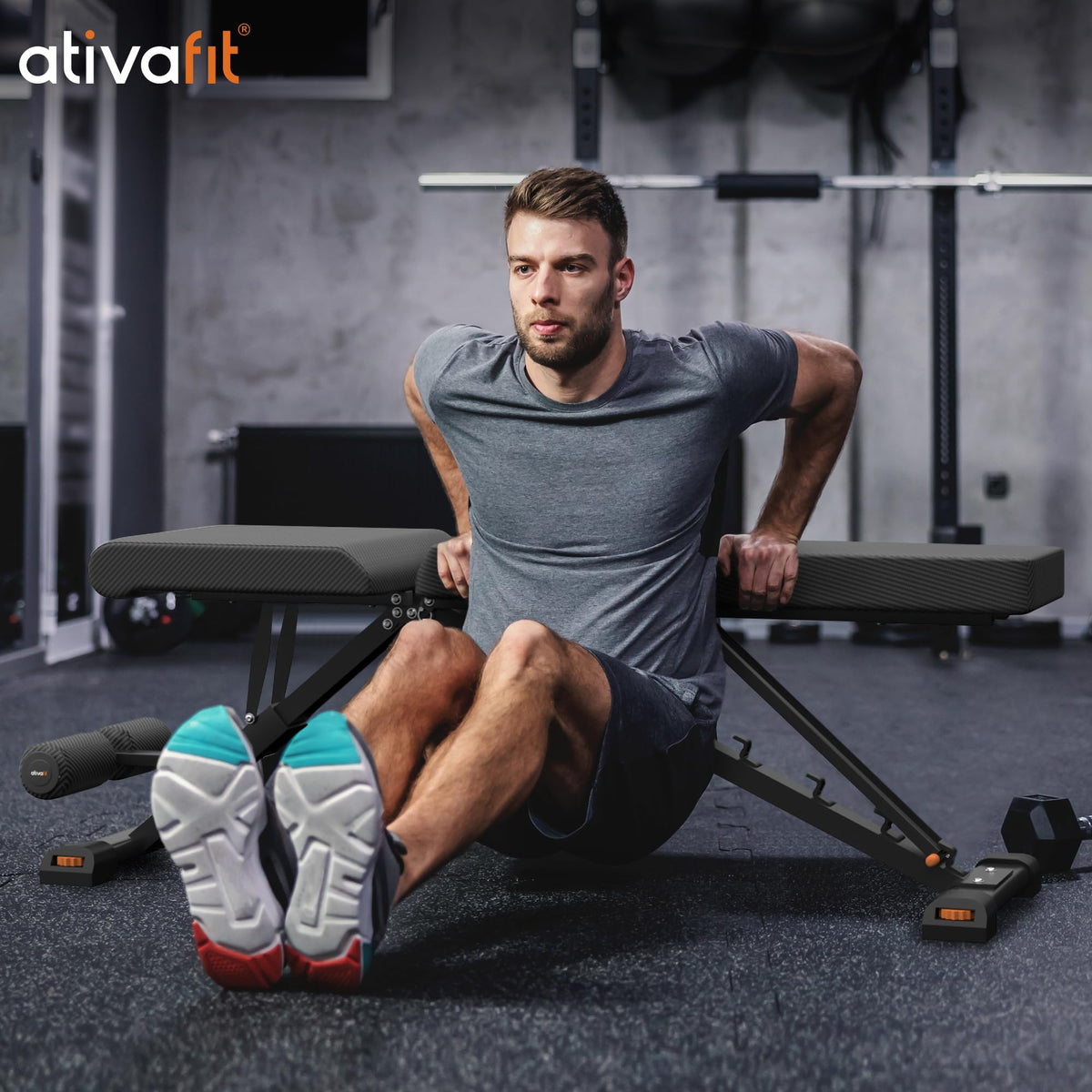 ATIVAFIT Adjustable Dumbbell Set with Workout Bench, 50/66/88 LB Pair with Quick Dial Adjustment & Safety Lock, Foldable Adjustable Weight Bench for Full Body Home Gym Strength Training, Space-Saving Fitness Equipment