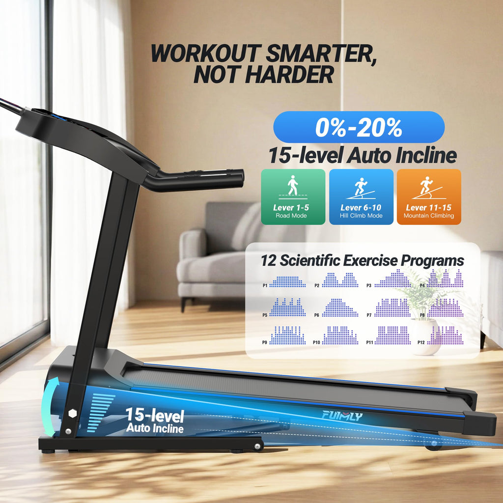 Treadmill with Auto Incline 0-20%, 4.5HP Heavy Duty Treadmill for Home, 400 lb Weight Capacity Folding Running Machine, Smart Data Monitoring/Shock Absorption/Large LED Display