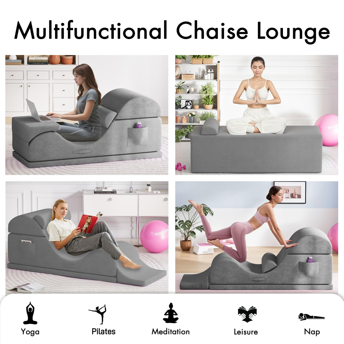 Convertible Yoga Chair for Adults, Ergonomic Foam Lounge with Lumbar Pillow