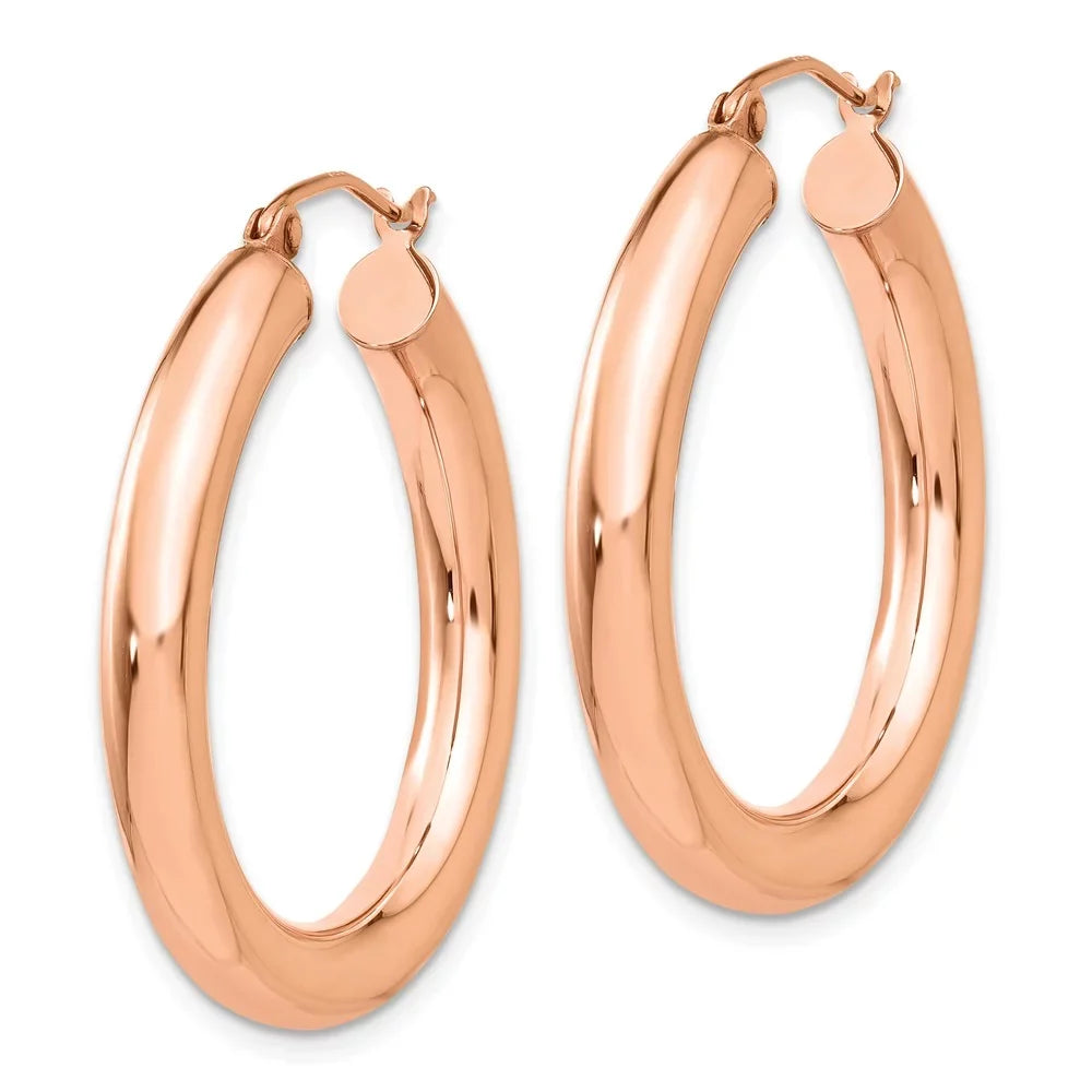 Real 14kt Rose Gold Polished 4mm Tube Hoop Earrings; for Adults and Teens; for People and People