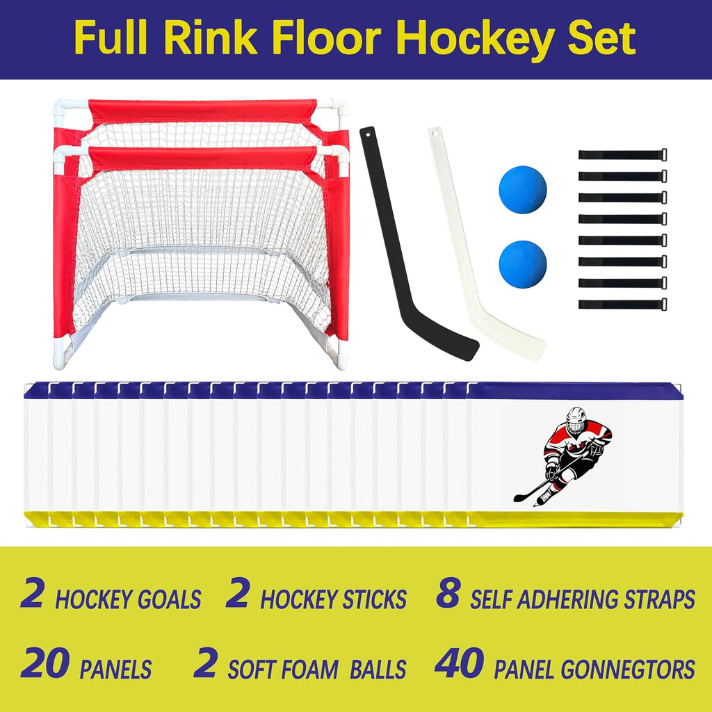 Indoor Mini Knee Hockey Set - Full Rink 9x8ft Goal Set, Easy Assembly and Disassembly, Ideal Hockey Gift for Home and Playroom