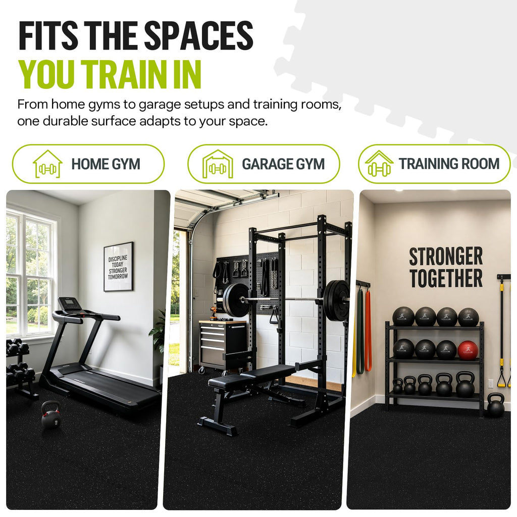 ProsourceFit Rubber Top Exercise Puzzle Mat Â¾-inch, EVA Foam, Protective Interlocking Tiles for Home Gym Equipment and Workouts; Grey, 24 SQ FT, 6 Tiles