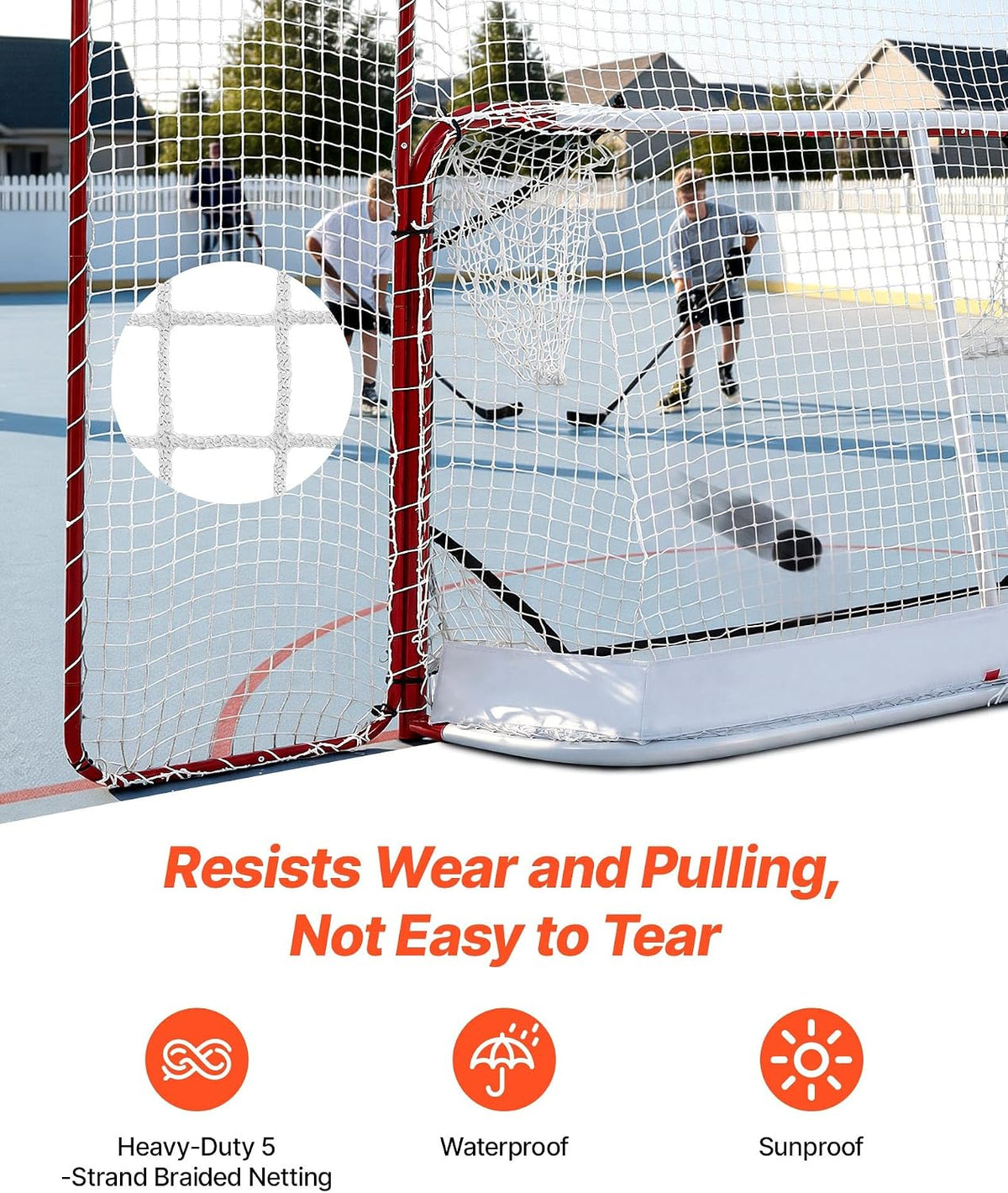 VEVOR Hockey Goal with Backstop and Targets, 10x6FT Street Steel Hockey Goal Set, Pro Lightweight and Portable Training Equipment, Durable Net for Indoor & Outdoor Use, Easy Assembly, White/Red