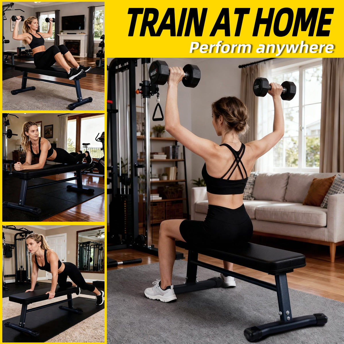 Flat Weight Bench, 2.4 Inch Thick Pad Workout Bench 660 LBS Bench Press Exercise Equipment for Home Gym Strength Weight Training