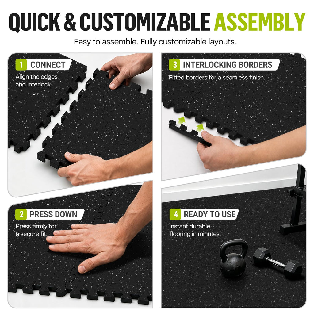 ProsourceFit Rubber Top Exercise Puzzle Mat Â¾-inch, EVA Foam, Protective Interlocking Tiles for Home Gym Equipment and Workouts; Grey, 24 SQ FT, 6 Tiles